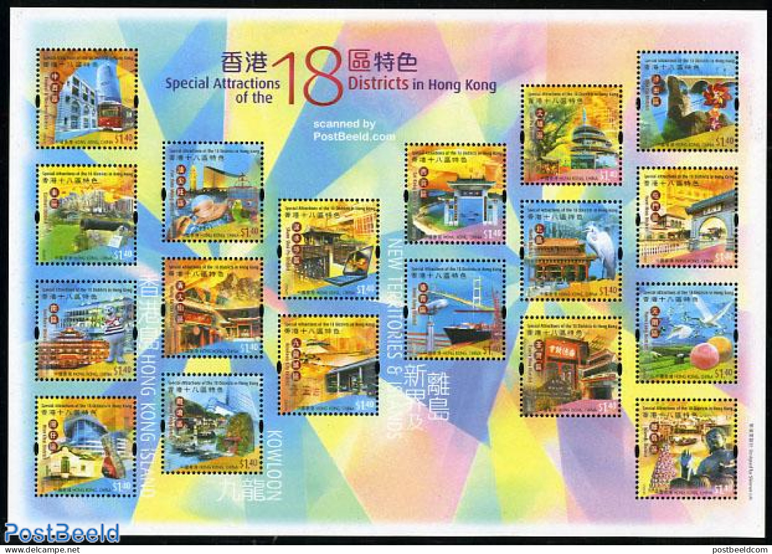 Hong Kong 2006 Attractions Of 18 Districts 18v M/s, Mint NH, Nature - Science - Transport - Birds - Computers & IT - R.. - Unused Stamps