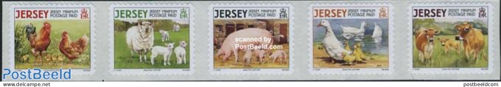 Jersey 2008 Farm Animals 5v S-a (with Year 2008), Mint NH, Nature - Animals (others & Mixed) - Birds - Cattle - Poultry - Jersey