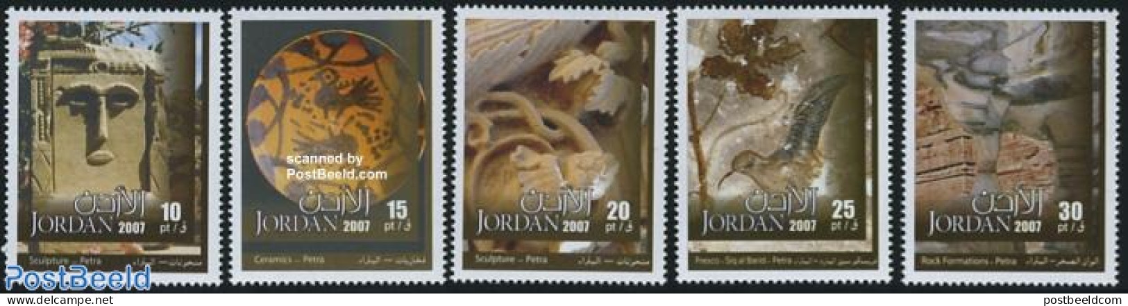 Jordan 2007 Archaeology 5v, Mint NH, History - Nature - Archaeology - Birds - Wine & Winery - Art - Sculpture - Archeologie