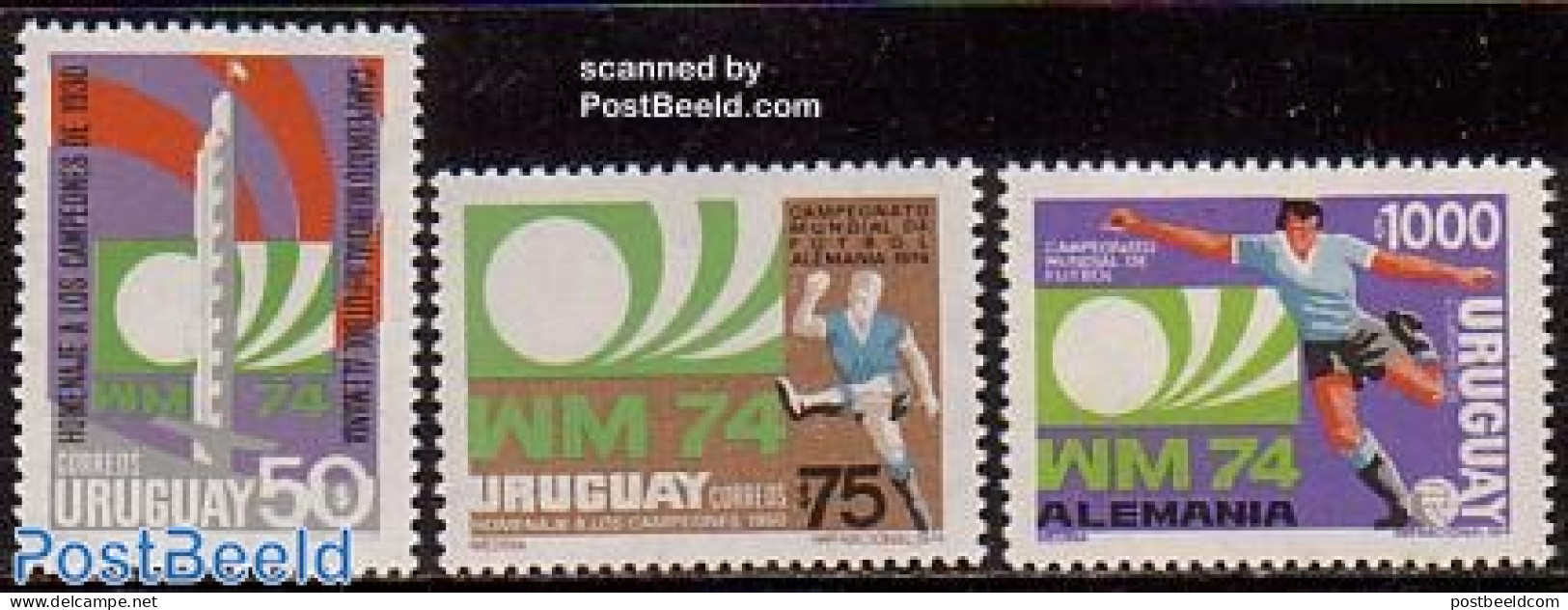 Uruguay 1974 World Cup Football Germany 3v, Mint NH, Sport - Football - Uruguay