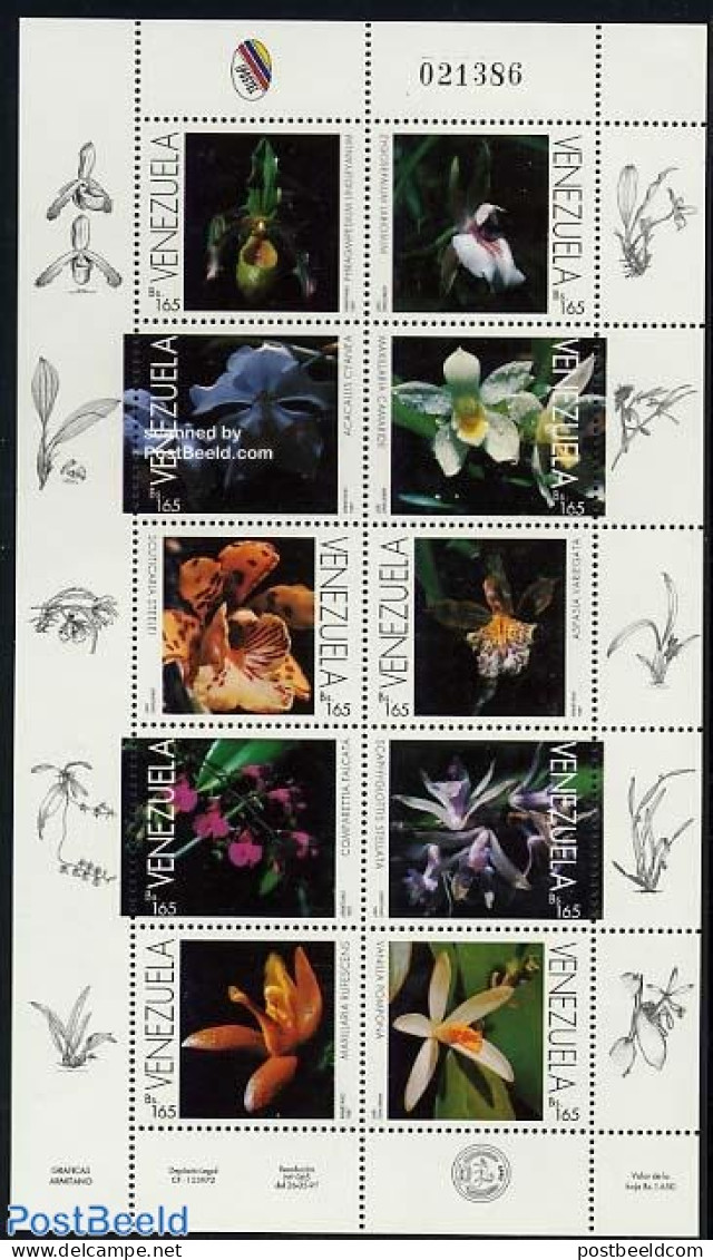 Venezuela 1997 Orchids 10v M/s, Mint NH, Nature - Flowers & Plants - Orchids - Venezuela