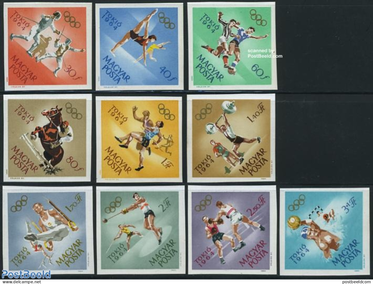 Hungary 1964 Olympic Games Tokyo 10v Imperforated, Mint NH, Nature - Sport - Horses - Athletics - Boxing - Fencing - F.. - Nuovi