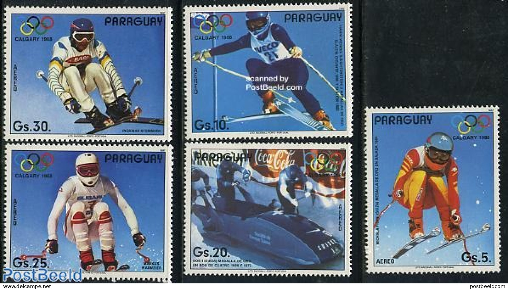 Paraguay 1987 Olympic Winter Games 5v, Mint NH, Sport - (Bob) Sleigh Sports - Olympic Winter Games - Skiing - Winter (Other)