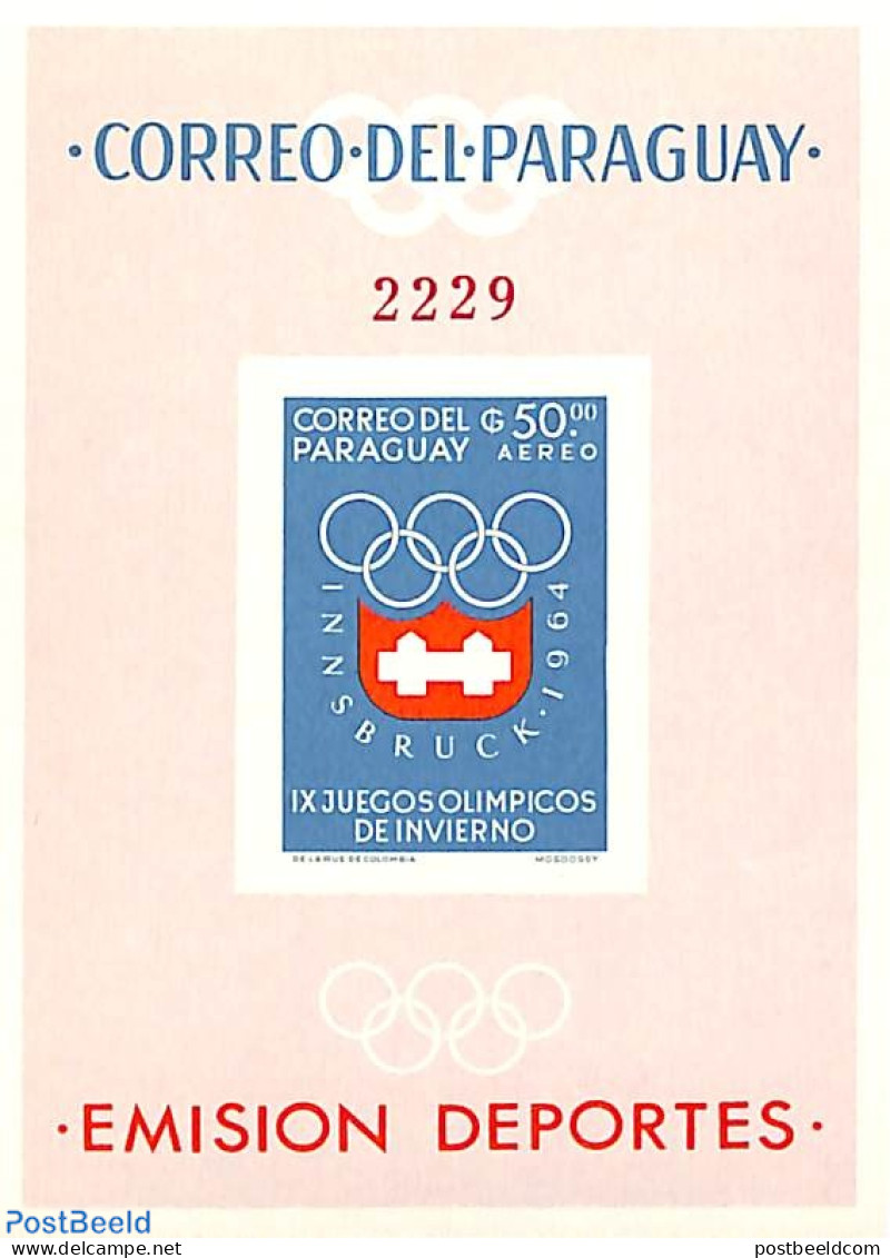 Paraguay 1963 Olympic Winter Games S/s Imperforated, Mint NH, Sport - Olympic Winter Games - Paraguay