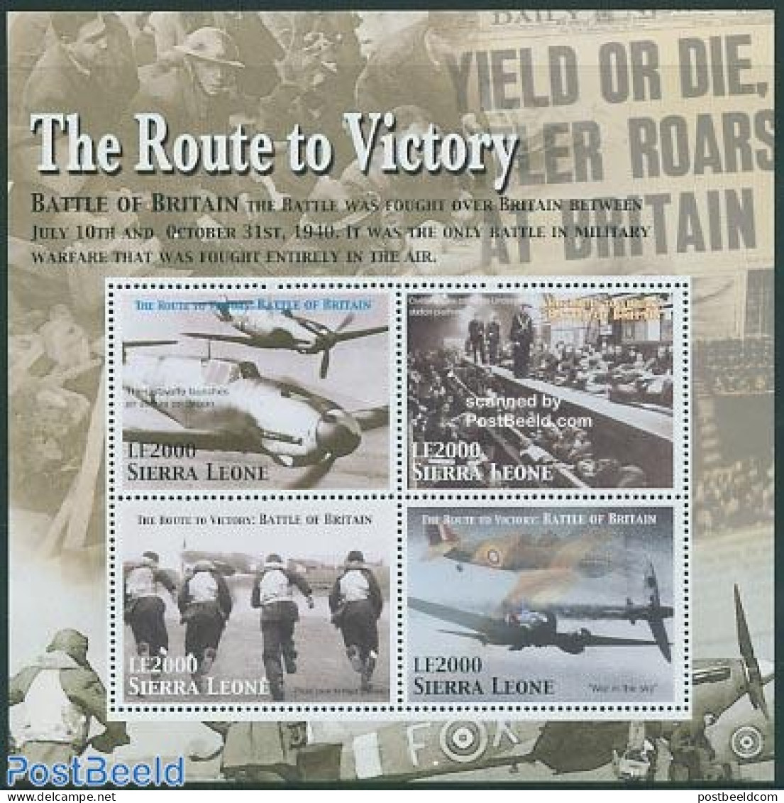 Sierra Leone 2005 Route To Victory 4v M/s, Battle Of Britain, Mint NH, History - Transport - Militarism - World War II.. - Militaria