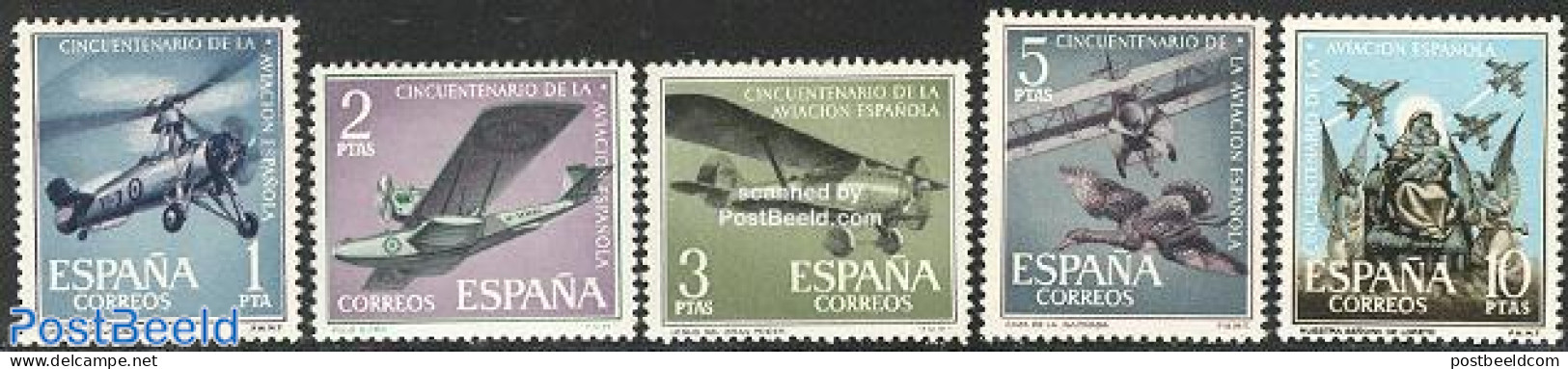 Spain 1961 Aviation 5v, Mint NH, Nature - Transport - Birds - Helicopters - Aircraft & Aviation - Swans - Nuevos