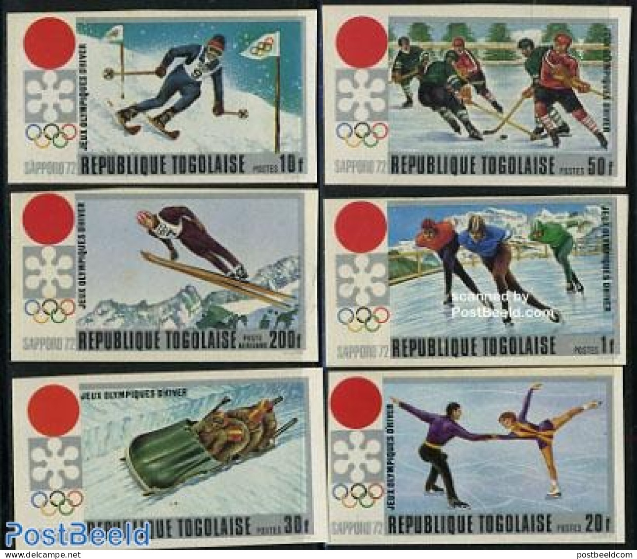 Togo 1971 Olympic Winter Games 6v Imperforated, Mint NH, Sport - (Bob) Sleigh Sports - Ice Hockey - Olympic Winter Gam.. - Winter (Varia)