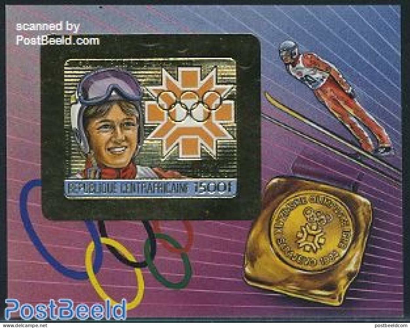 Central Africa 1984 Olympic Winter Games S/s Imperforated, Mint NH, Sport - Olympic Winter Games - Skiing - Skiing