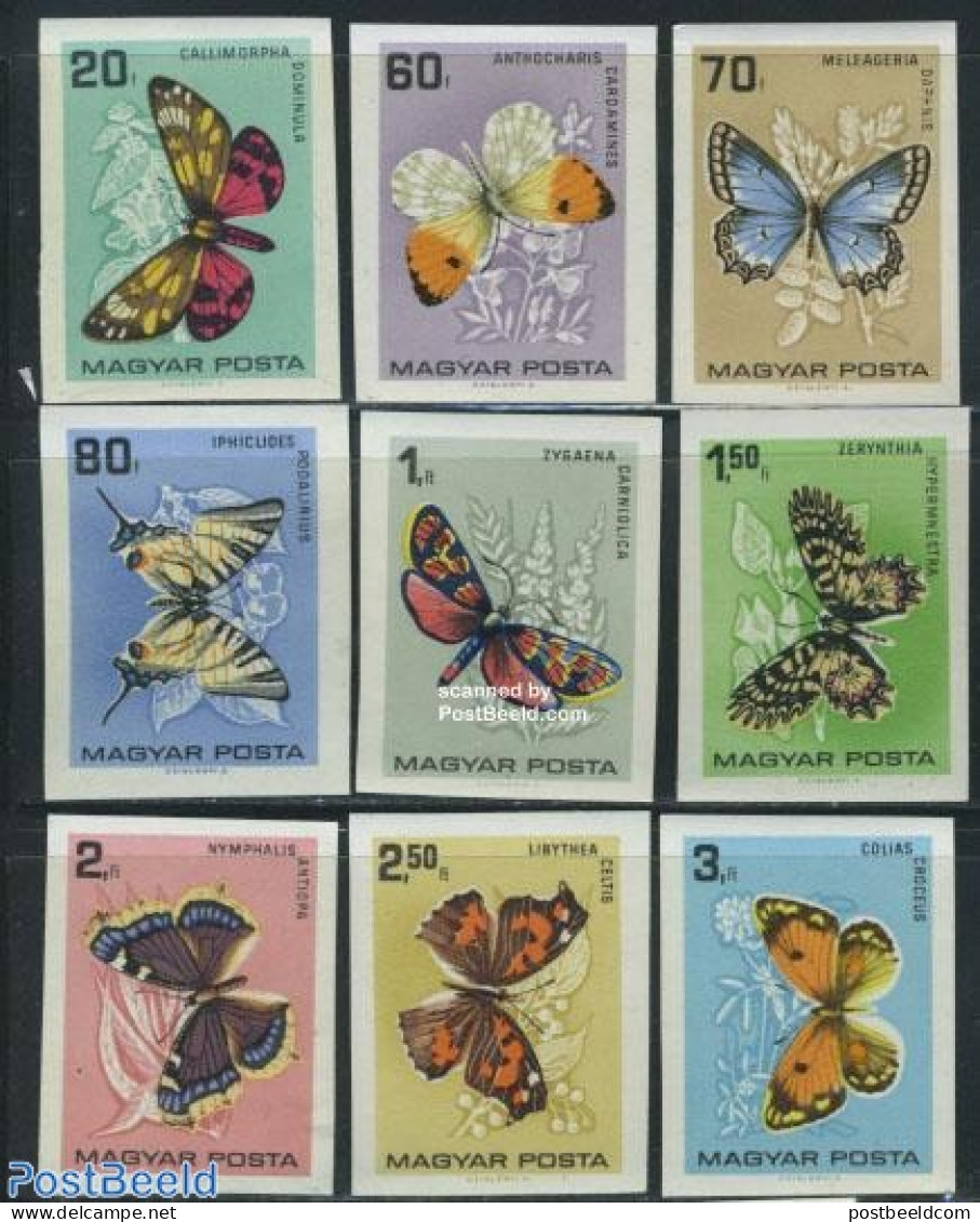 Hungary 1966 Butterflies 9v Imperforated, Mint NH, Nature - Butterflies - Neufs