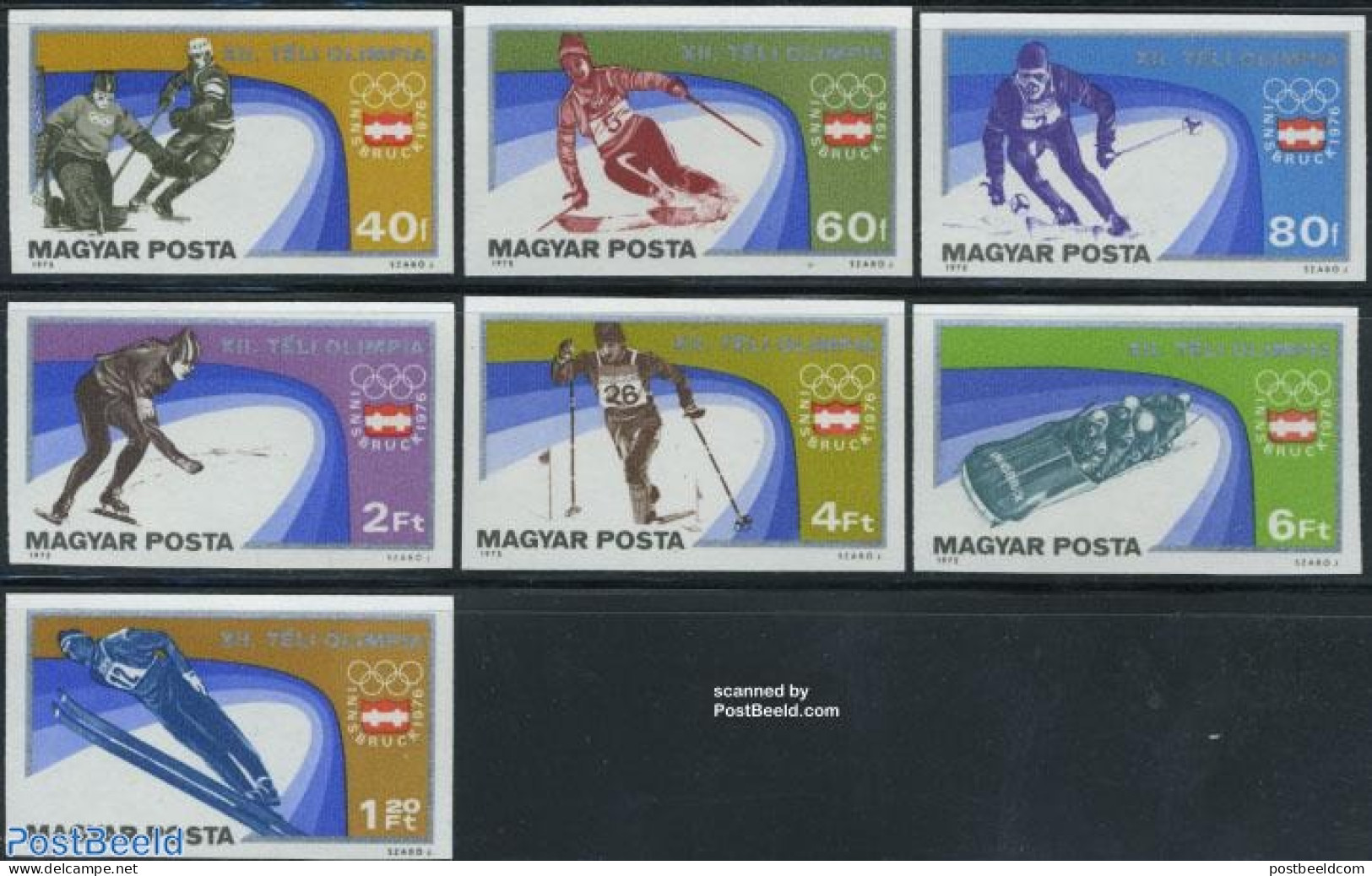 Hungary 1975 Olympic Winter Games 7v Imperforated, Mint NH, Sport - (Bob) Sleigh Sports - Ice Hockey - Olympic Winter .. - Unused Stamps