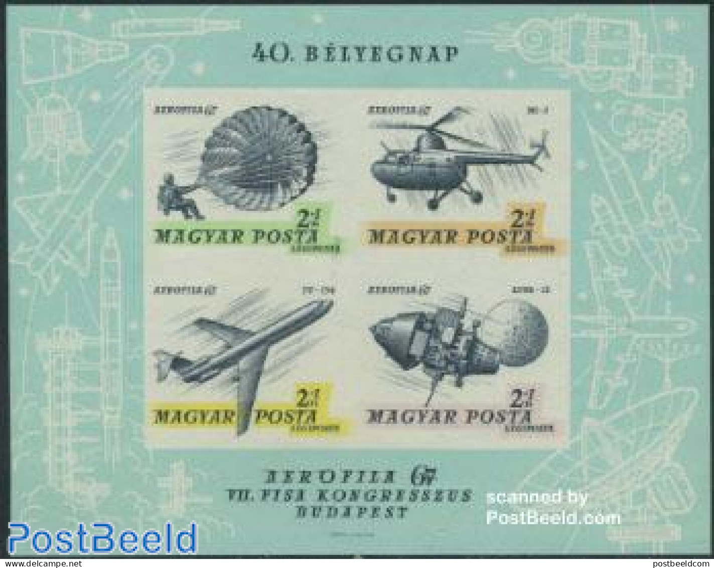 Hungary 1967 Aerofila S/s, Imperforated, Mint NH, Sport - Transport - Parachuting - Helicopters - Aircraft & Aviation .. - Neufs