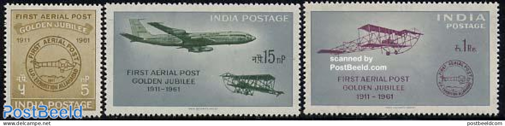 India 1961 Airmail 3v, Unused (hinged), Transport - Aircraft & Aviation - Ongebruikt