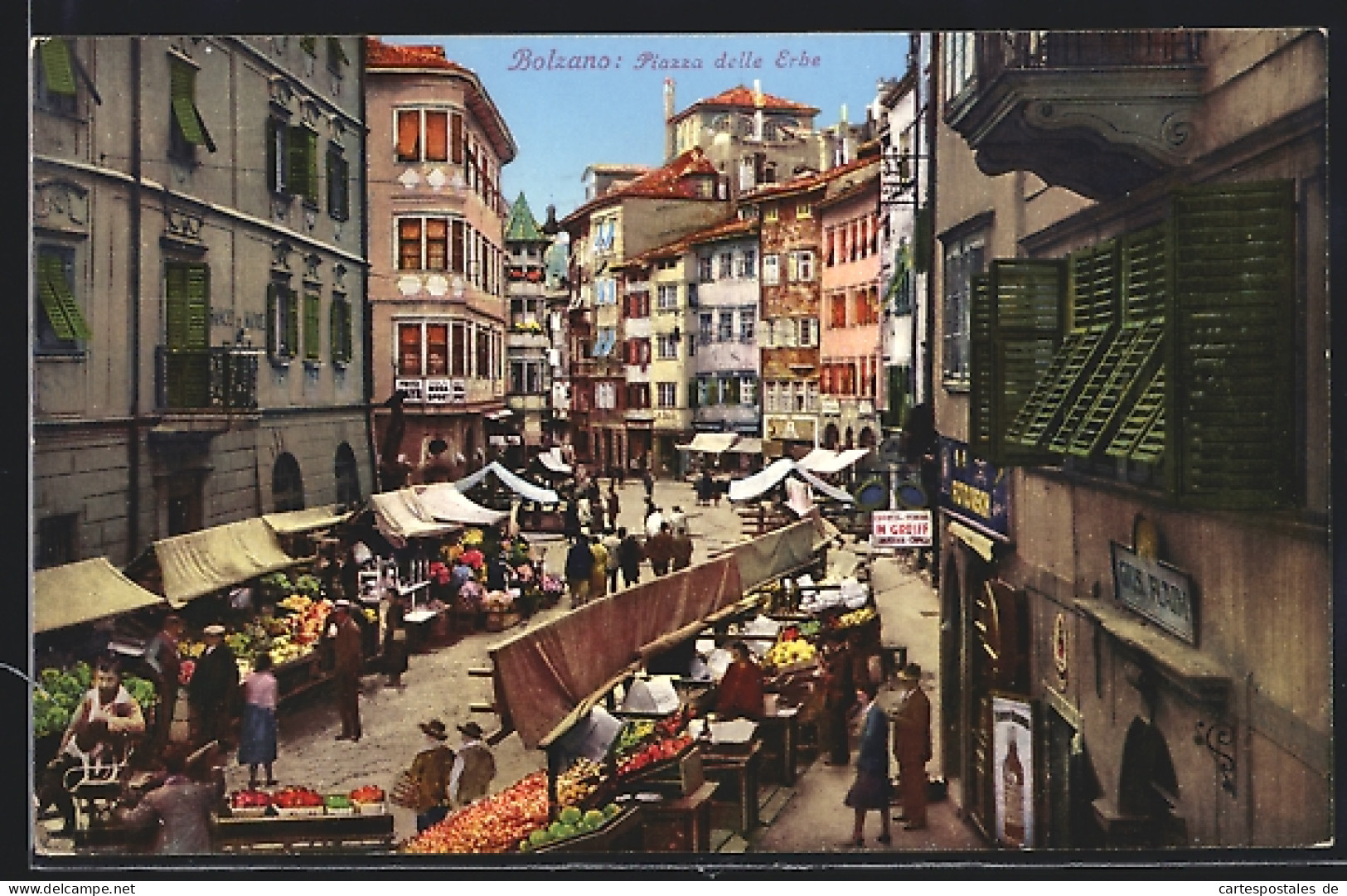 Cartolina Bozen, Piazza Delle Erbe Von Oben Gesehen  - Bolzano (Bozen)