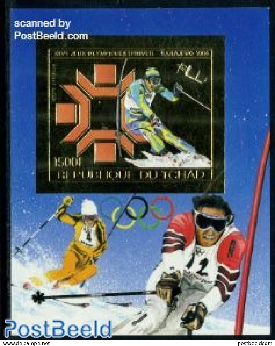 Chad 1984 Winter Olympic Games S/s Gold, Imperforated, Mint NH, Sport - Transport - Olympic Winter Games - Skiing - Sp.. - Other & Unclassified