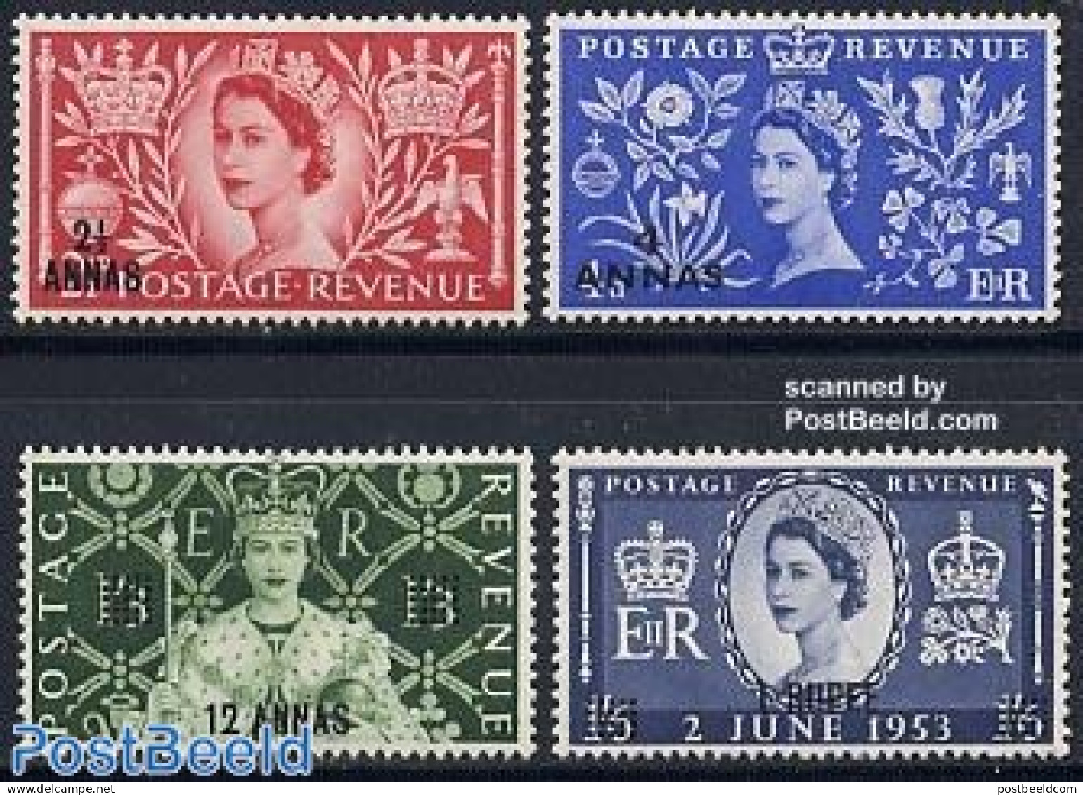 Oman 1953 Coronation 4v, Unused (hinged), History - Kings & Queens (Royalty) - Familias Reales