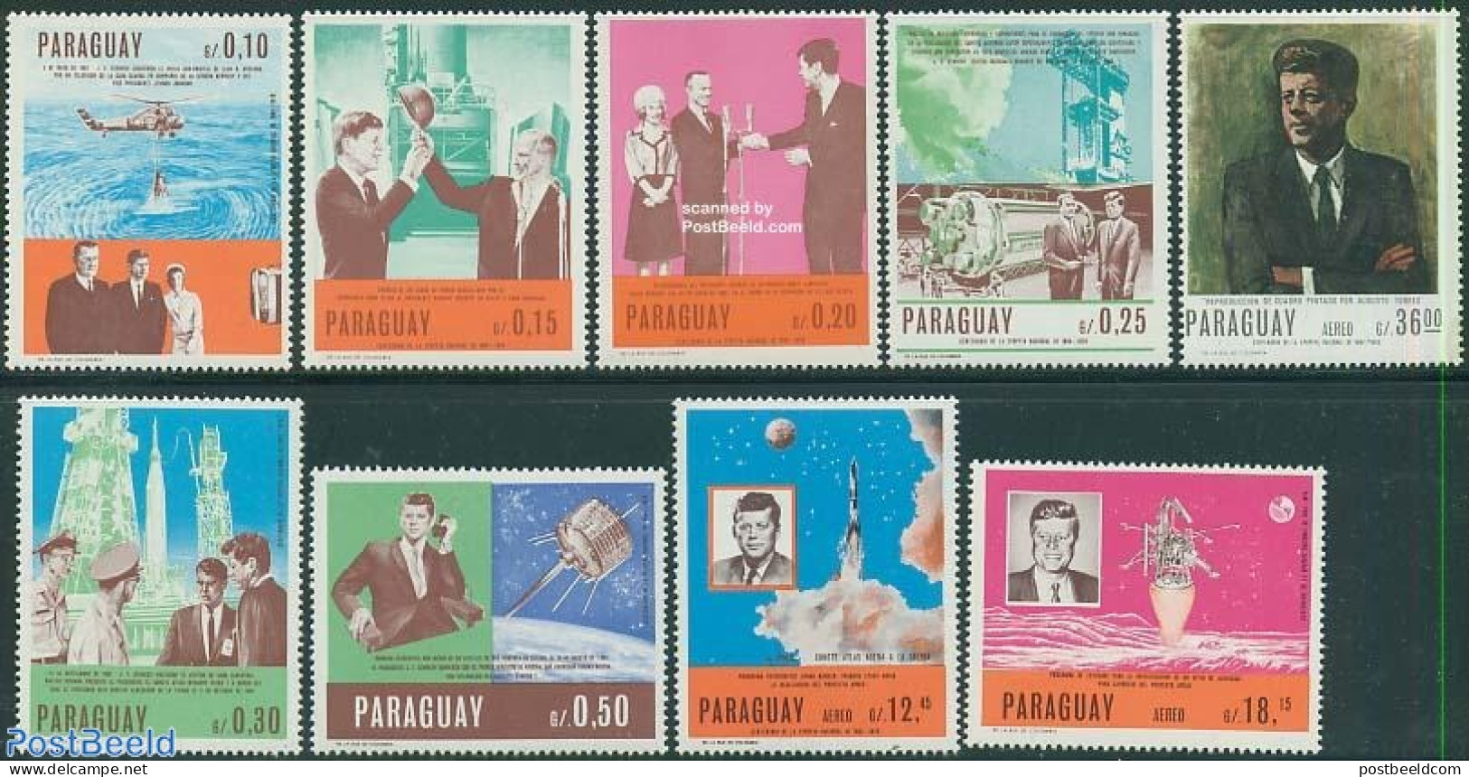 Paraguay 1967 Kennedy, Space 9v, Mint NH, History - Transport - American Presidents - Helicopters - Space Exploration - Hubschrauber