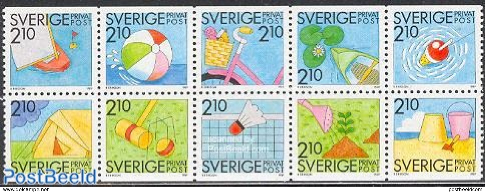 Sweden 1989 Summer Sports 10v [++++], Mint NH, Nature - Sport - Various - Fishing - Badminton - Cycling - Sport (other.. - Neufs