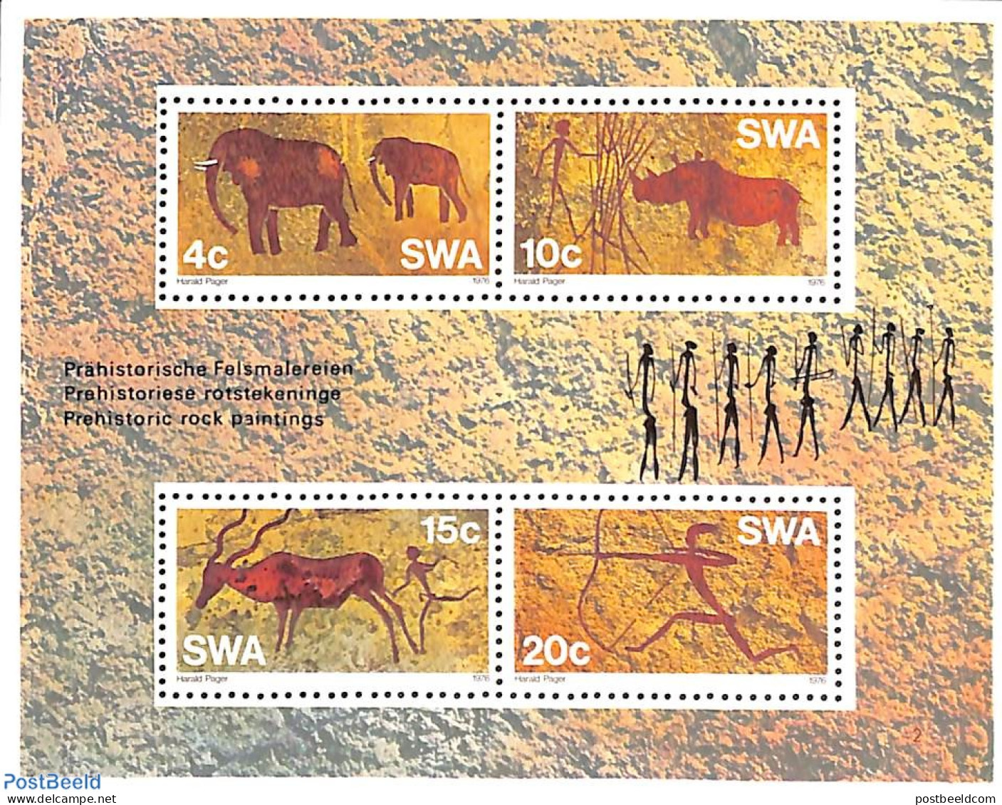 South-West Africa 1976 Cave Paintings S/s, Mint NH, Nature - Elephants - Art - Cave Paintings - Préhistoire