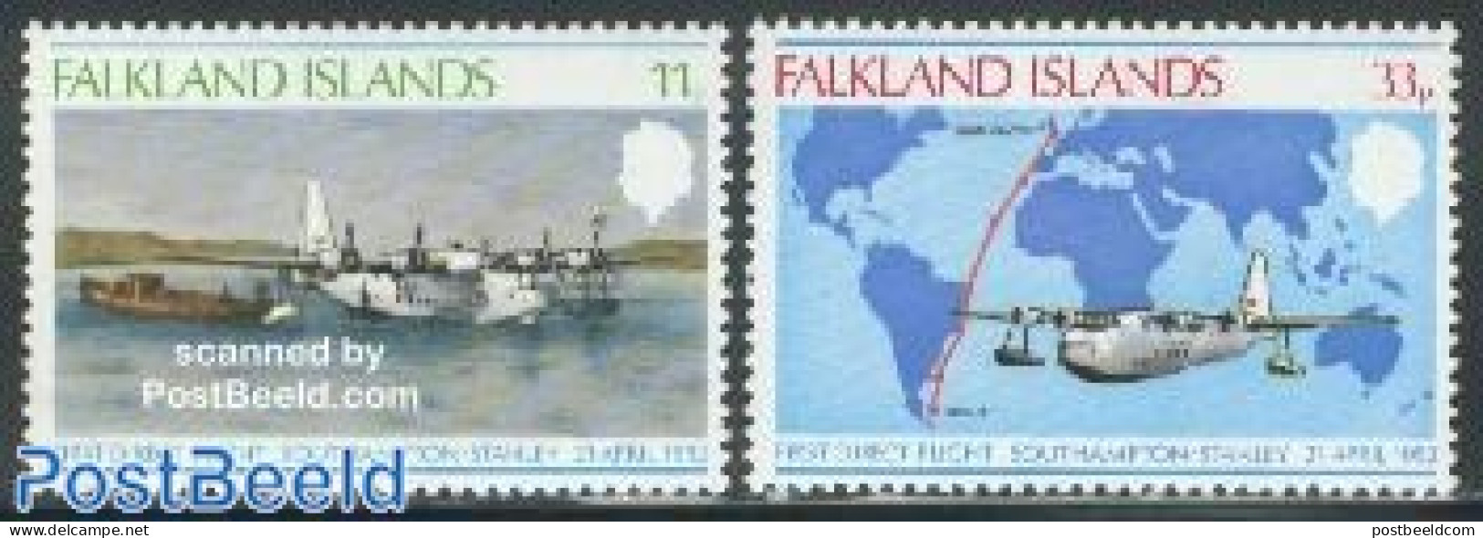 Falkland Islands 1978 Southampton/Stanley Flight 2v, Mint NH, History - Nature - Transport - Various - History - Water.. - Aerei