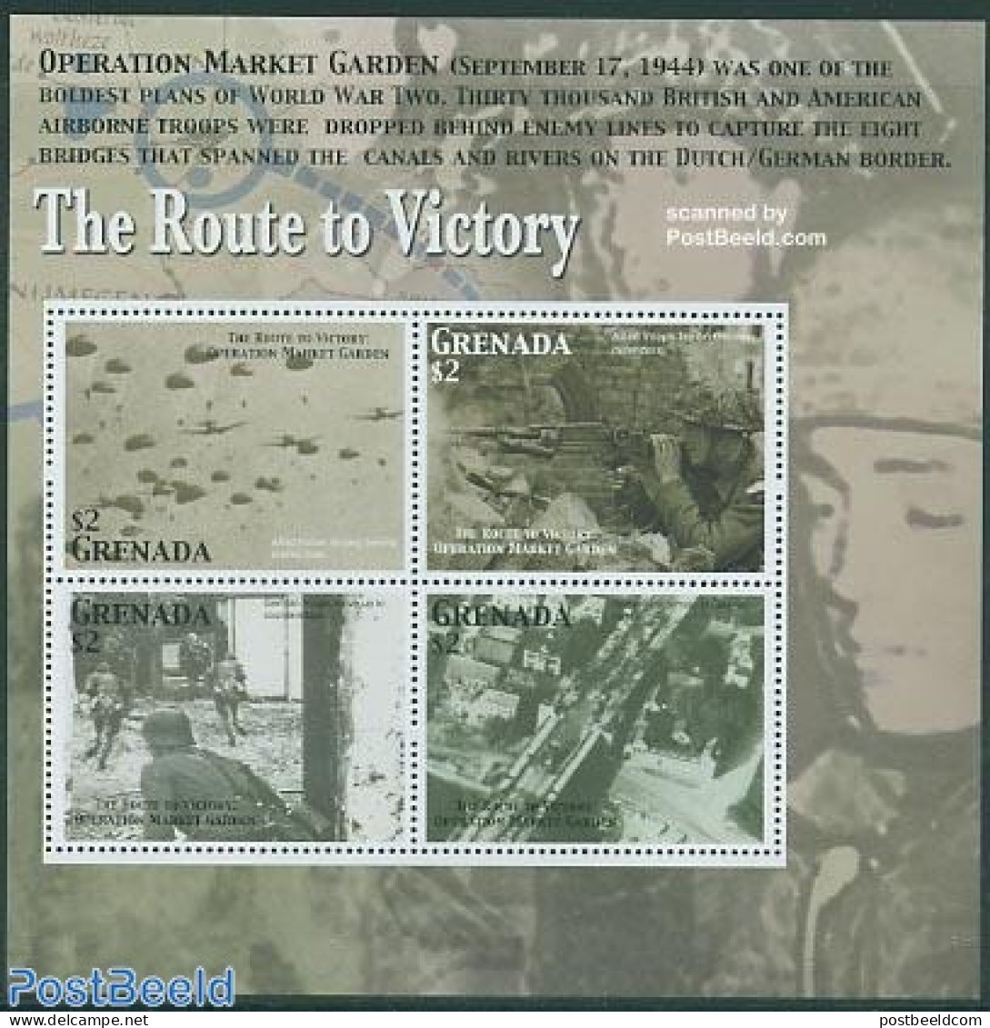 Grenada 2005 The Route To Victory 4v M/s, Market Garden, Mint NH, History - Transport - Militarism - World War II - Ai.. - Militaria