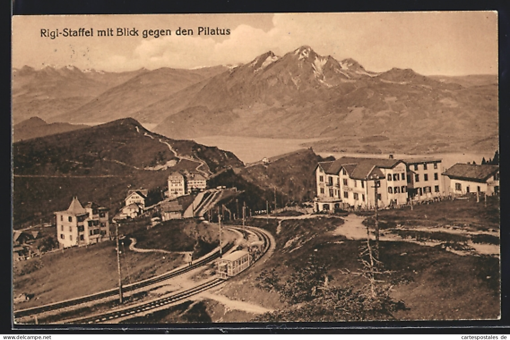 AK Rigi-Staffel, Bergbahn Und Blick Zum Pilatus  - Altri & Non Classificati