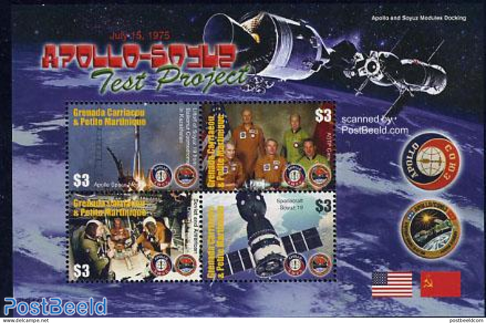 Grenada Grenadines 2006 Apollo-Soyuz 4v M/s, Mint NH, Transport - Space Exploration - Grenade (1974-...)