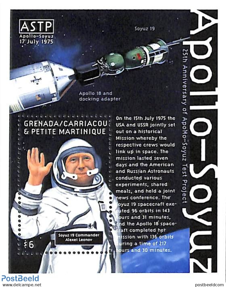 Grenada Grenadines 2000 Apollo-Soyuz S/s, Mint NH, Transport - Space Exploration - Grenada (1974-...)