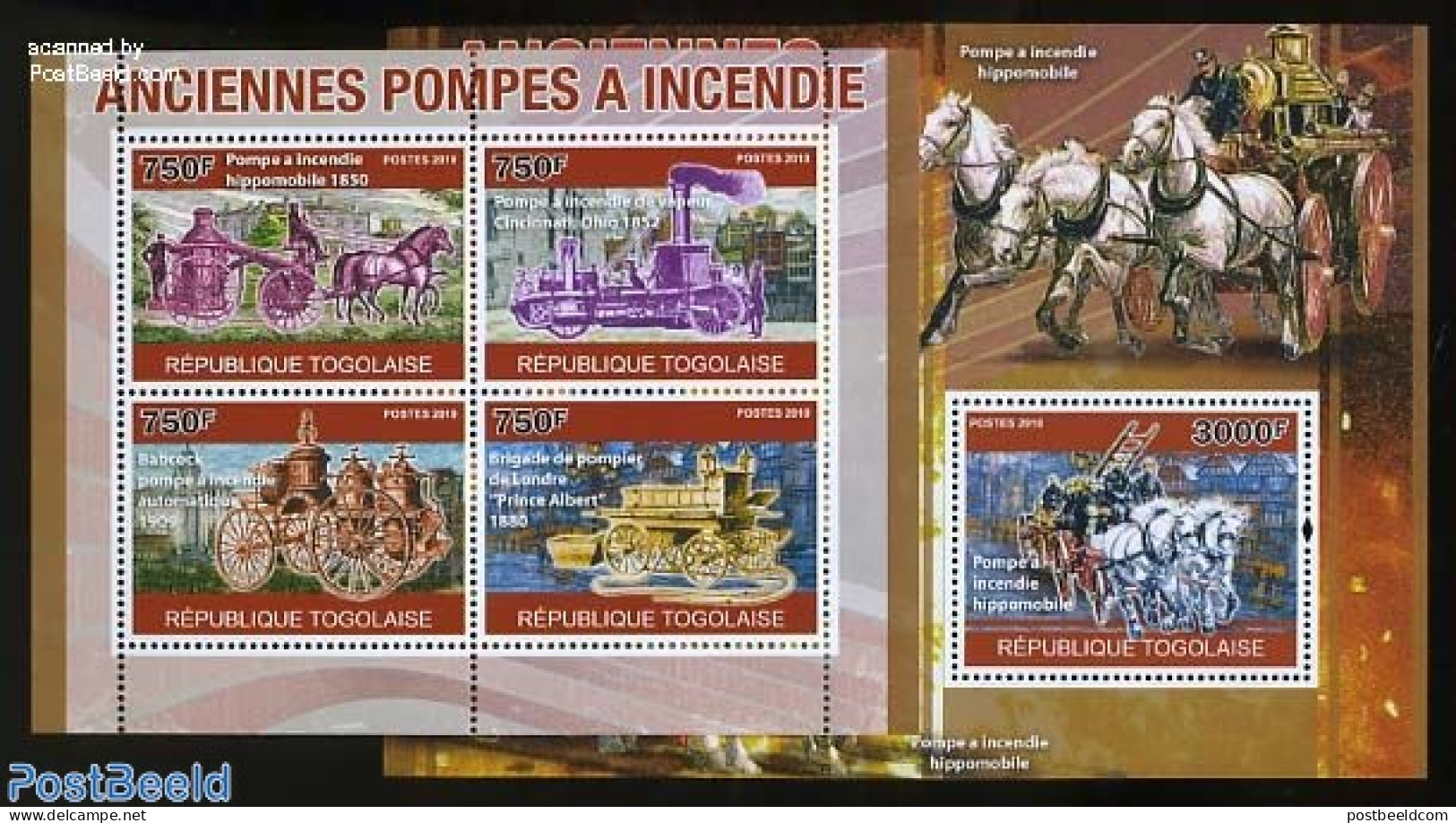 Togo 2010 Historical Fire Pumps 2 S/s, Mint NH, Nature - Transport - Horses - Automobiles - Fire Fighters & Prevention - Automobili