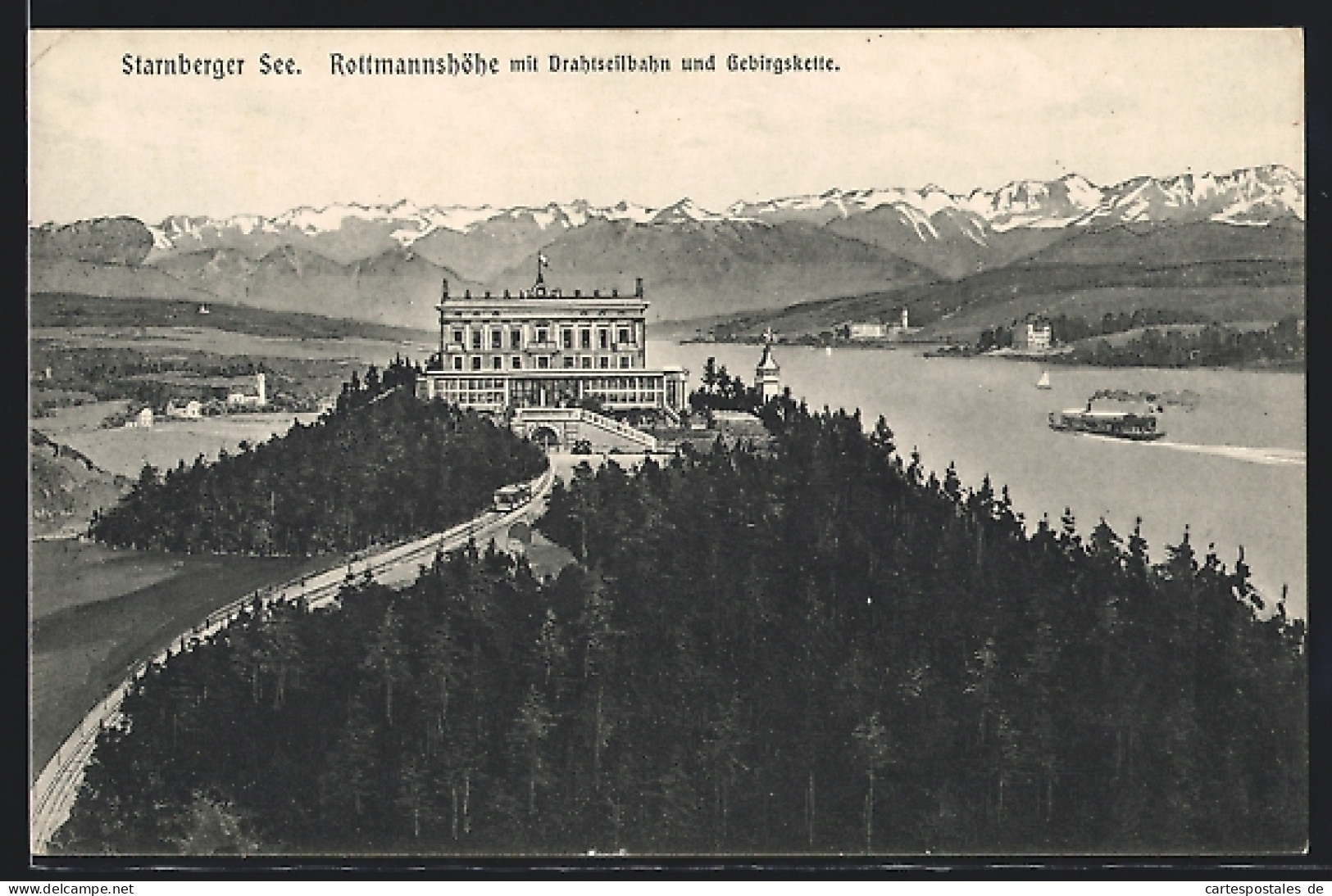 AK Starnberg, Die Rottmannshöhe Mit Drahtseilbahn Und Gebirgskette  - Starnberg