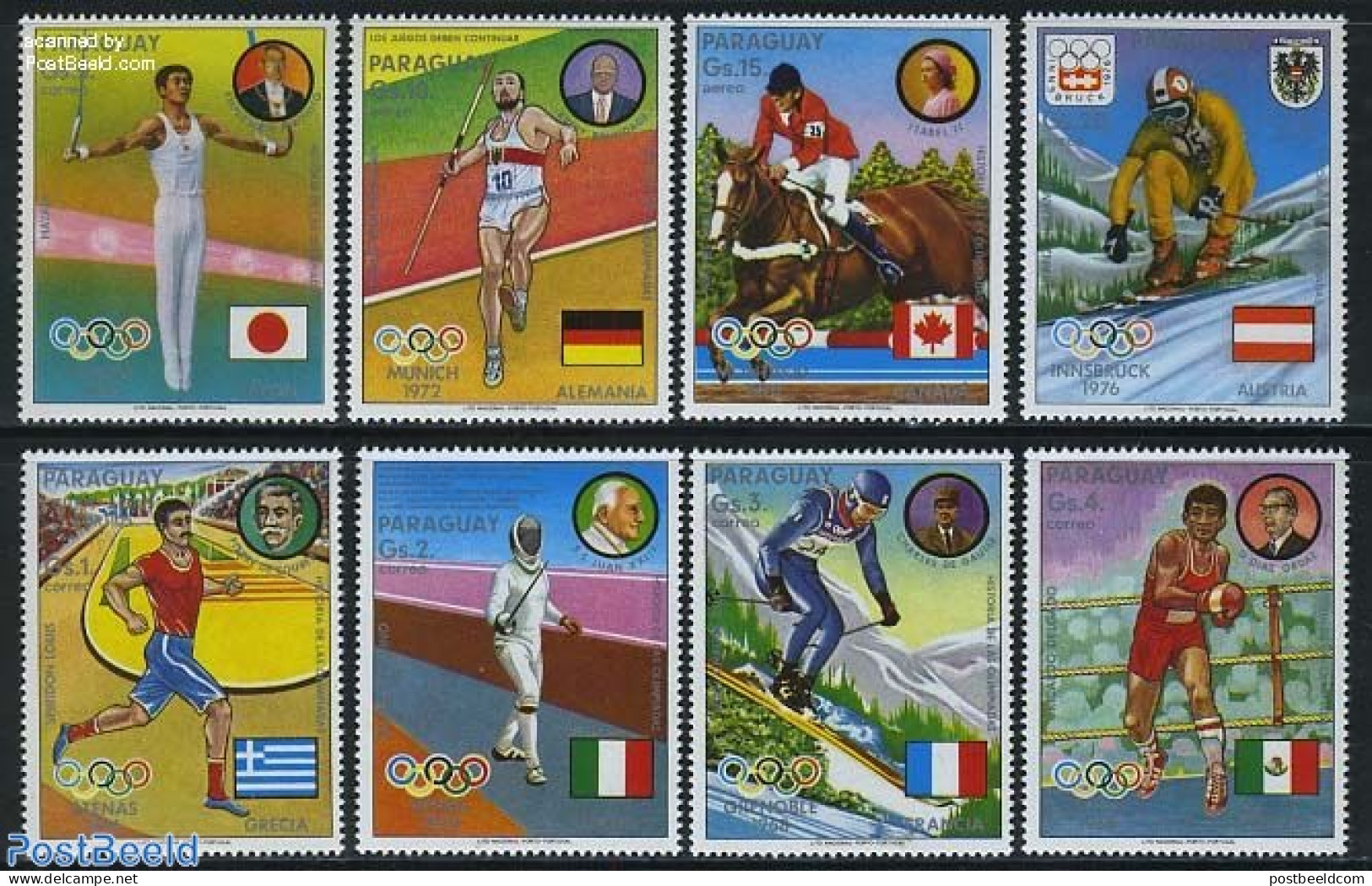 Paraguay 1977 Olympic History 8v, Mint NH, Nature - Sport - Horses - Athletics - Boxing - Fencing - Olympic Games - Athlétisme