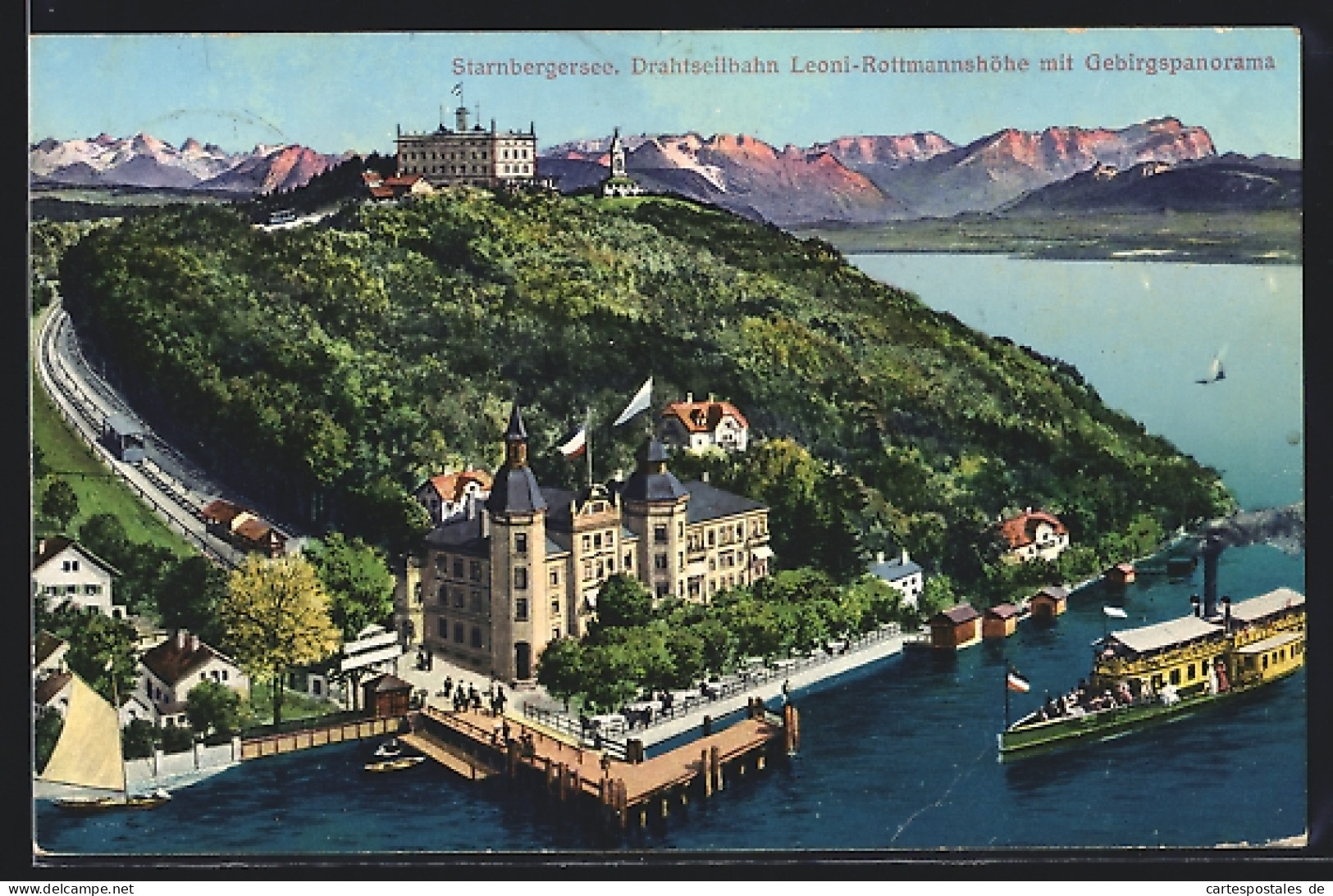 AK Leoni /Starnberger See, Drahtseilbahn Leoni-Rottmannshöhe Mit Gebirgspanorama  - Otros & Sin Clasificación