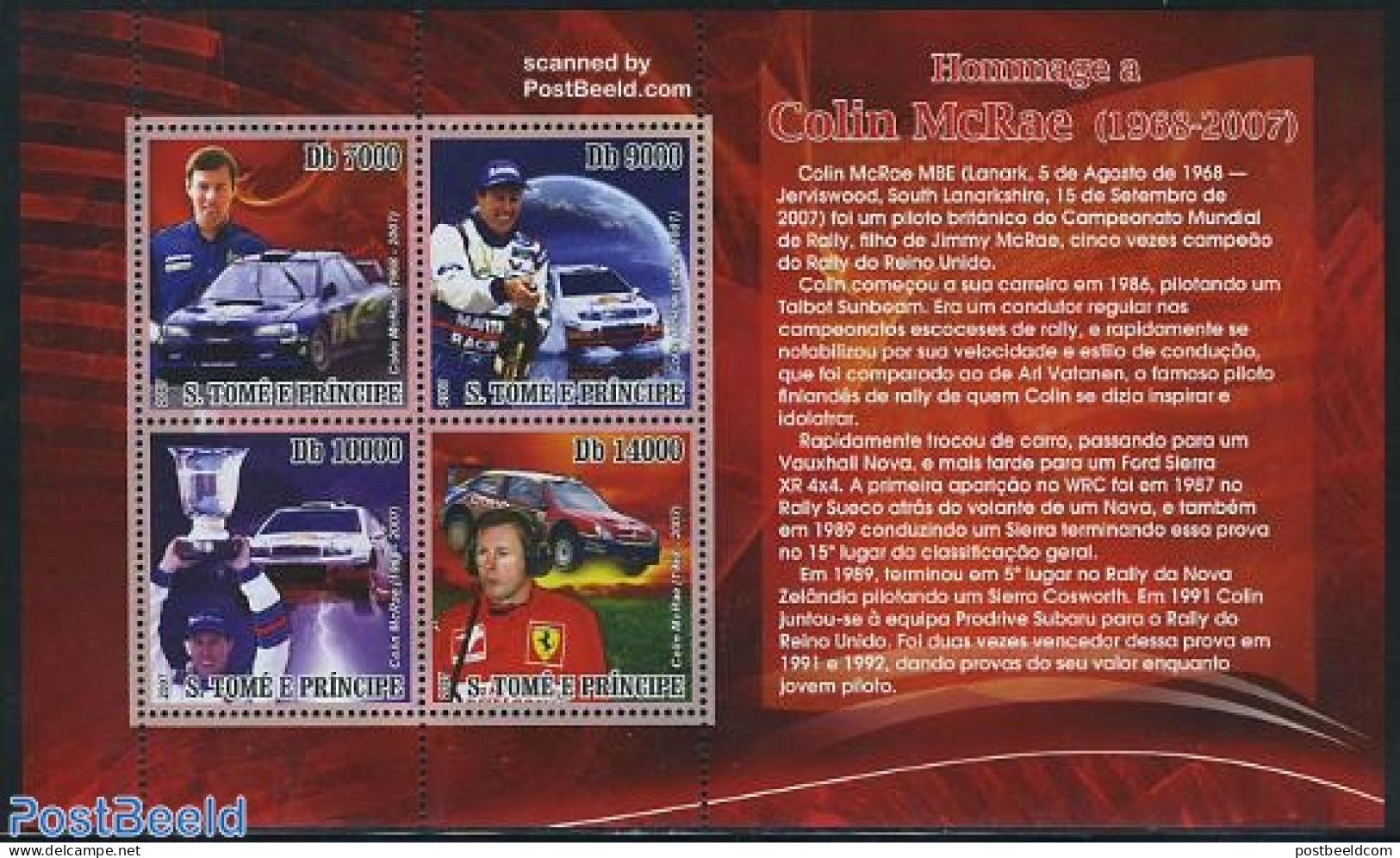 Sao Tome/Principe 2007 Colin McRae 4v M/s, Mint NH, Sport - Transport - Autosports - Sport (other And Mixed) - Automob.. - Cars