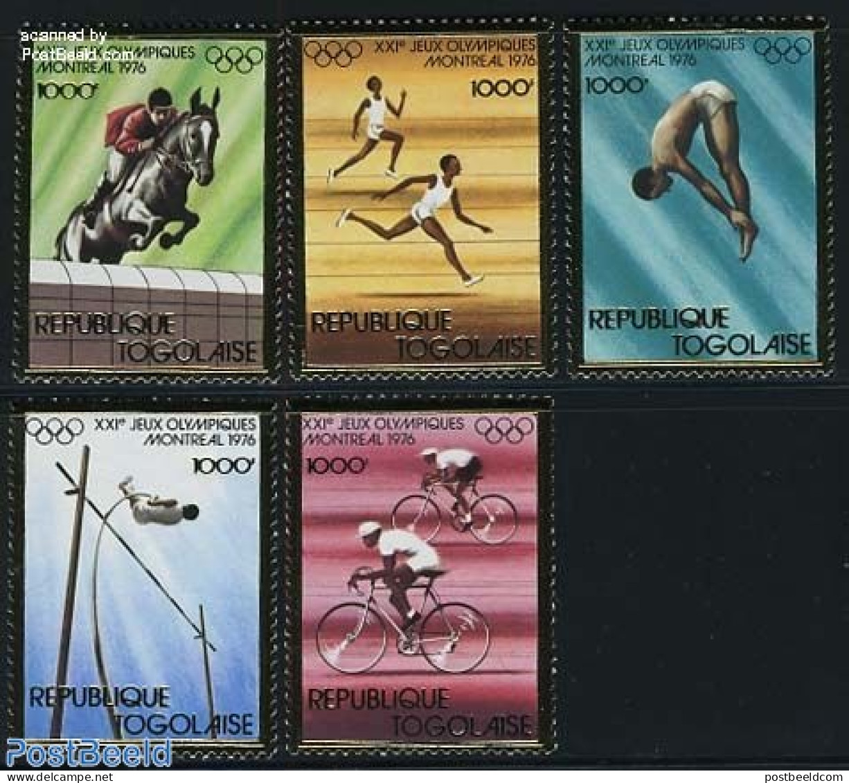 Togo 1976 Olympic Games 5v, Gold, Mint NH, Nature - Sport - Horses - Athletics - Cycling - Olympic Games - Athlétisme