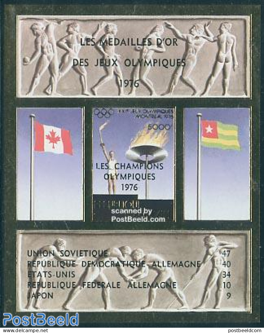 Togo 1976 Olympic Winners S/s Gold, Overprint, Imperforated, Mint NH, Sport - Olympic Games - Togo (1960-...)