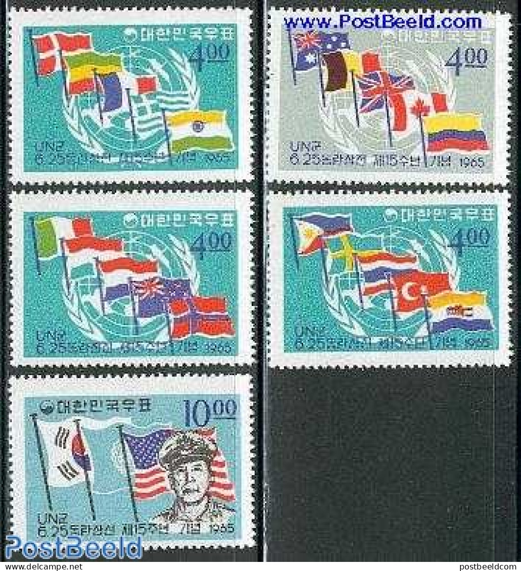 Korea, South 1965 Korean War 5v, Mint NH, History - Flags - United Nations - Korea, South