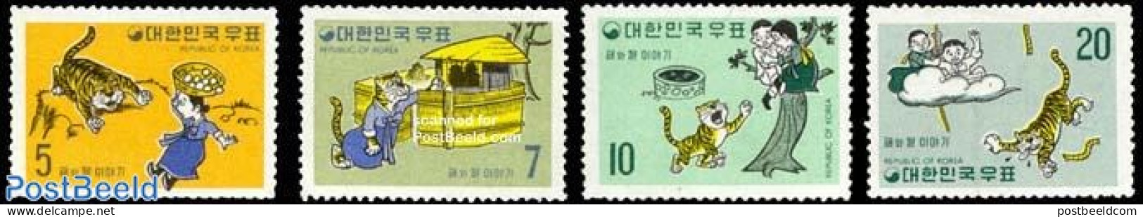 Korea, South 1970 Fairy Tales 4v, Mint NH, Nature - Cat Family - Art - Fairytales - Fairy Tales, Popular Stories & Legends