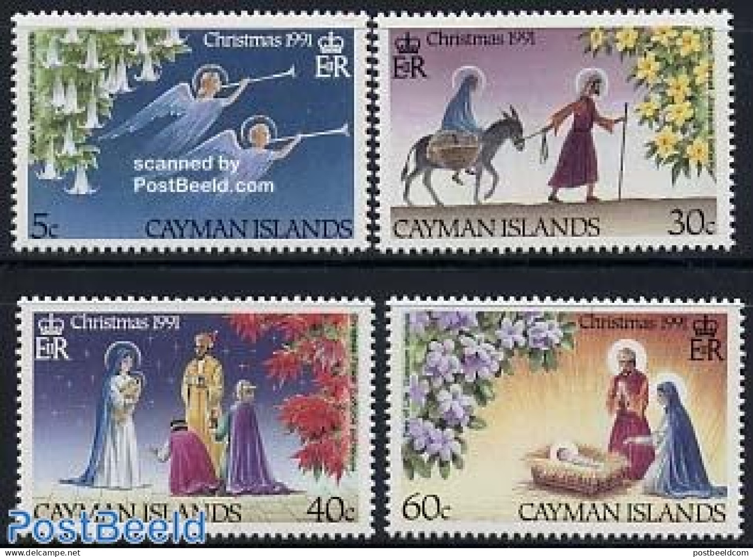 Cayman Islands 1991 Christmas 4v, Mint NH, Nature - Religion - Flowers & Plants - Angels - Christmas - Christianisme