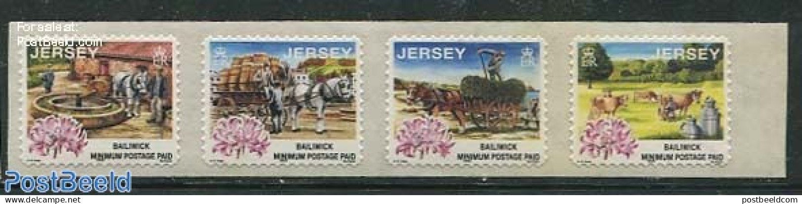 Jersey 1999 Tradional Labour 4v S-a (year 1999), Mint NH, Nature - Various - Cattle - Horses - Mills (Wind & Water) - Mulini