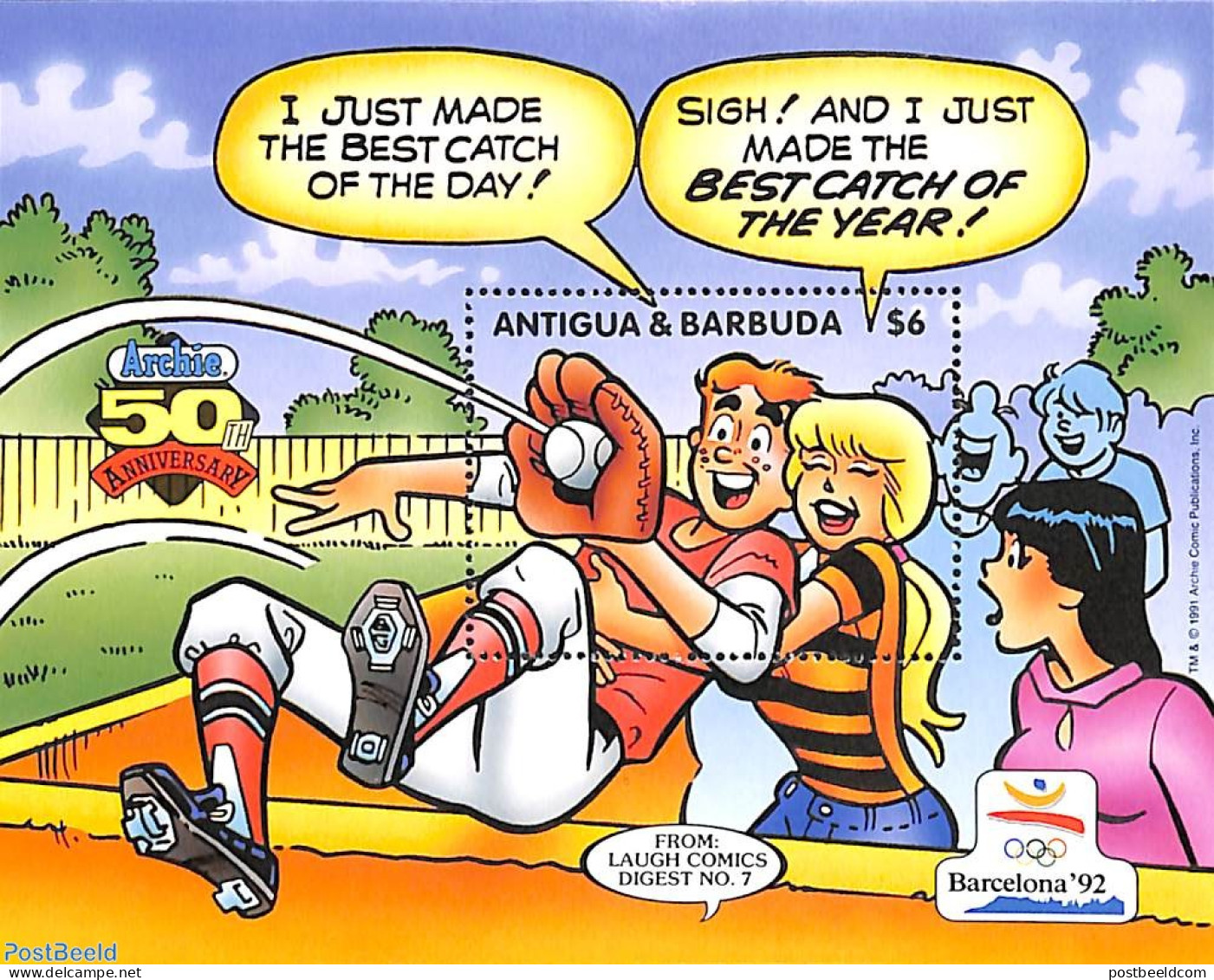 Antigua & Barbuda 1991 Olympic Games, Archie S/s, Mint NH, Sport - Baseball - Olympic Games - Art - Comics (except Dis.. - Base-Ball