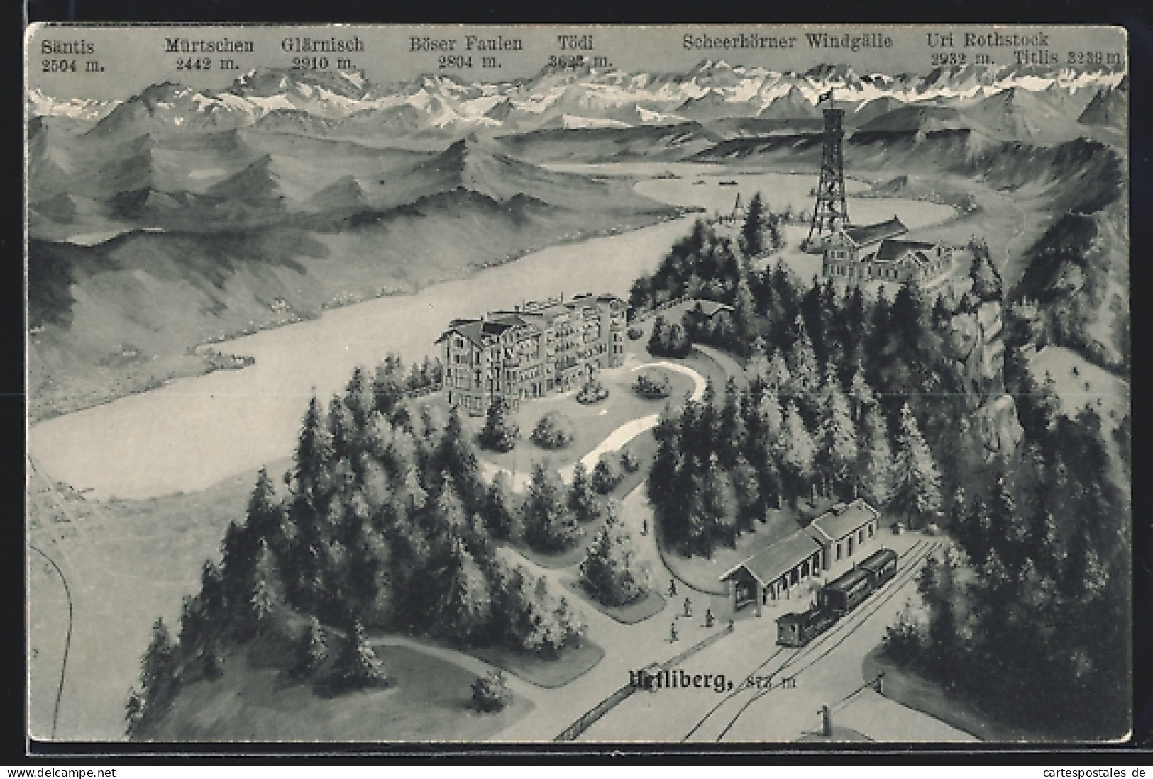 Künstler-AK Hetliberg, Hotel Mit Bergbahn, Tödi, Glärnisch Und Säntis  - Autres & Non Classés