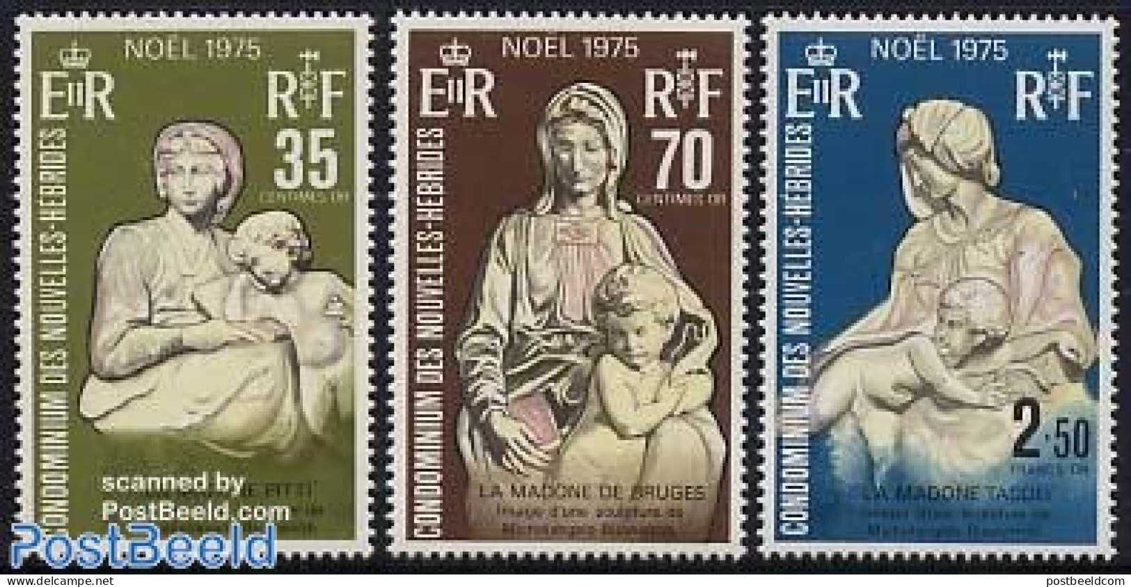 New Hebrides 1975 Christmas 3v F, Mint NH, Religion - Christmas - Art - Michelangelo - Sculpture - Neufs