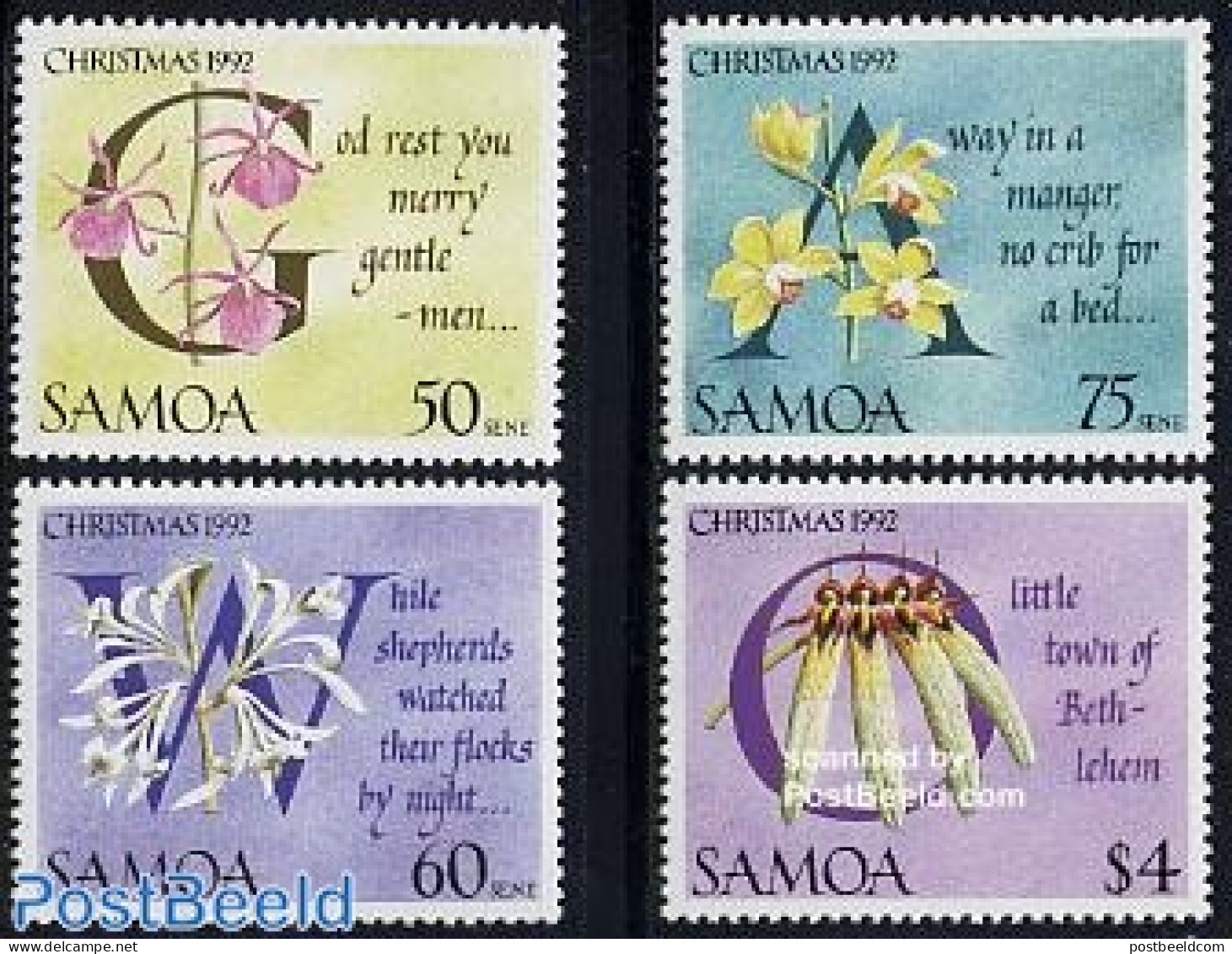 Samoa 1992 Christmas, Orchids 4v, Mint NH, Nature - Religion - Flowers & Plants - Orchids - Christmas - Noël