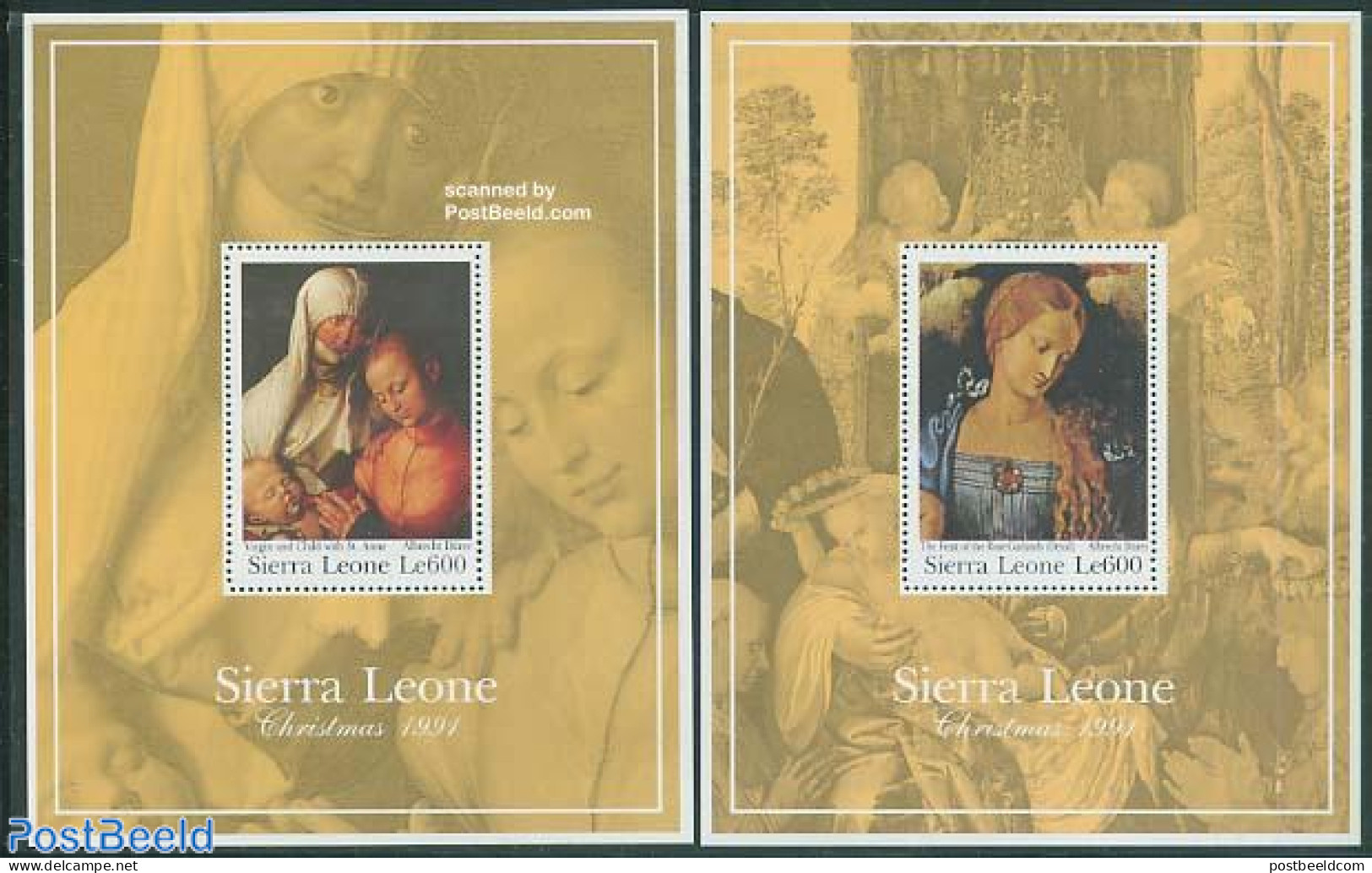 Sierra Leone 1991 Christmas, Durer 2 S/s, Mint NH, Religion - Christmas - Art - Dürer, Albrecht - Noël