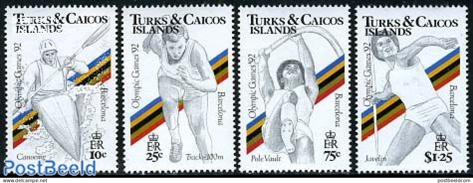 Turks And Caicos Islands 1991 Olympic Games 1992 4v, Mint NH, Sport - Athletics - Kayaks & Rowing - Olympic Games - Leichtathletik