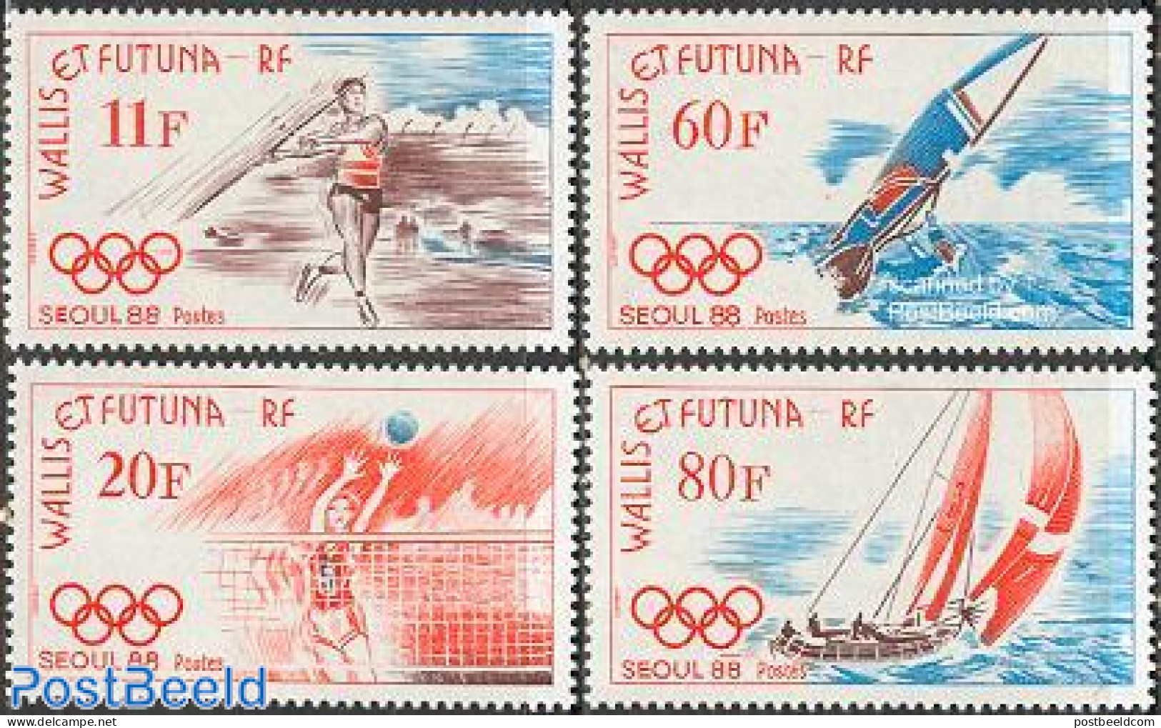 Wallis & Futuna 1988 Olympic Games Seoul 4v, Mint NH, Sport - Athletics - Olympic Games - Sailing - Volleyball - Leichtathletik