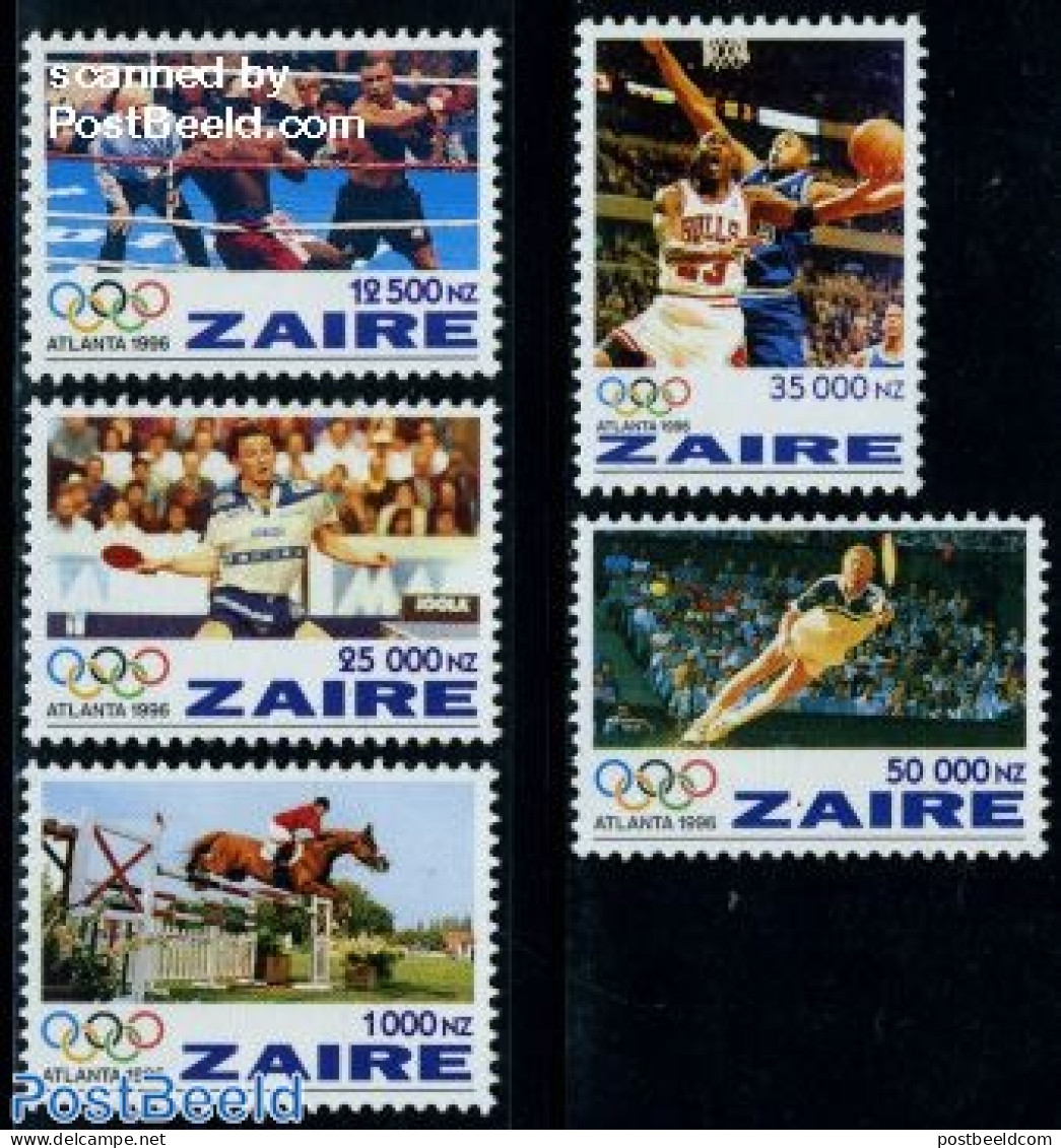 Congo Dem. Republic, (zaire) 1996 Olympic Games Atlanta 5v, Mint NH, Sport - Basketball - Olympic Games - Table Tennis.. - Basketbal