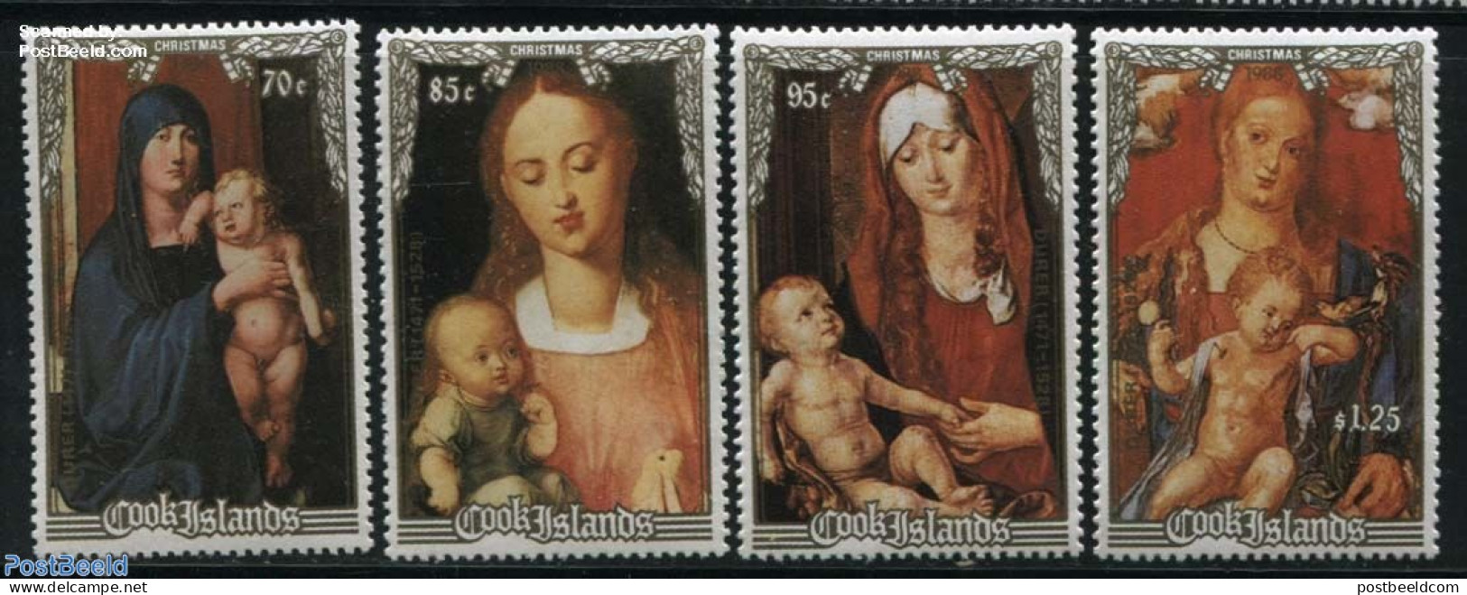 Cook Islands 1988 Christmas, Durer 4v, Mint NH, Religion - Christmas - Art - Dürer, Albrecht - Paintings - Navidad