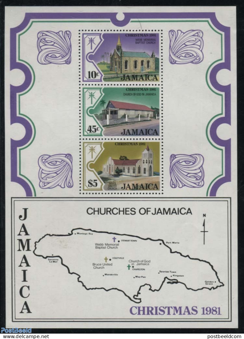 Jamaica 1981 Christmas S/s, Mint NH, Religion - Christmas - Churches, Temples, Mosques, Synagogues - Navidad