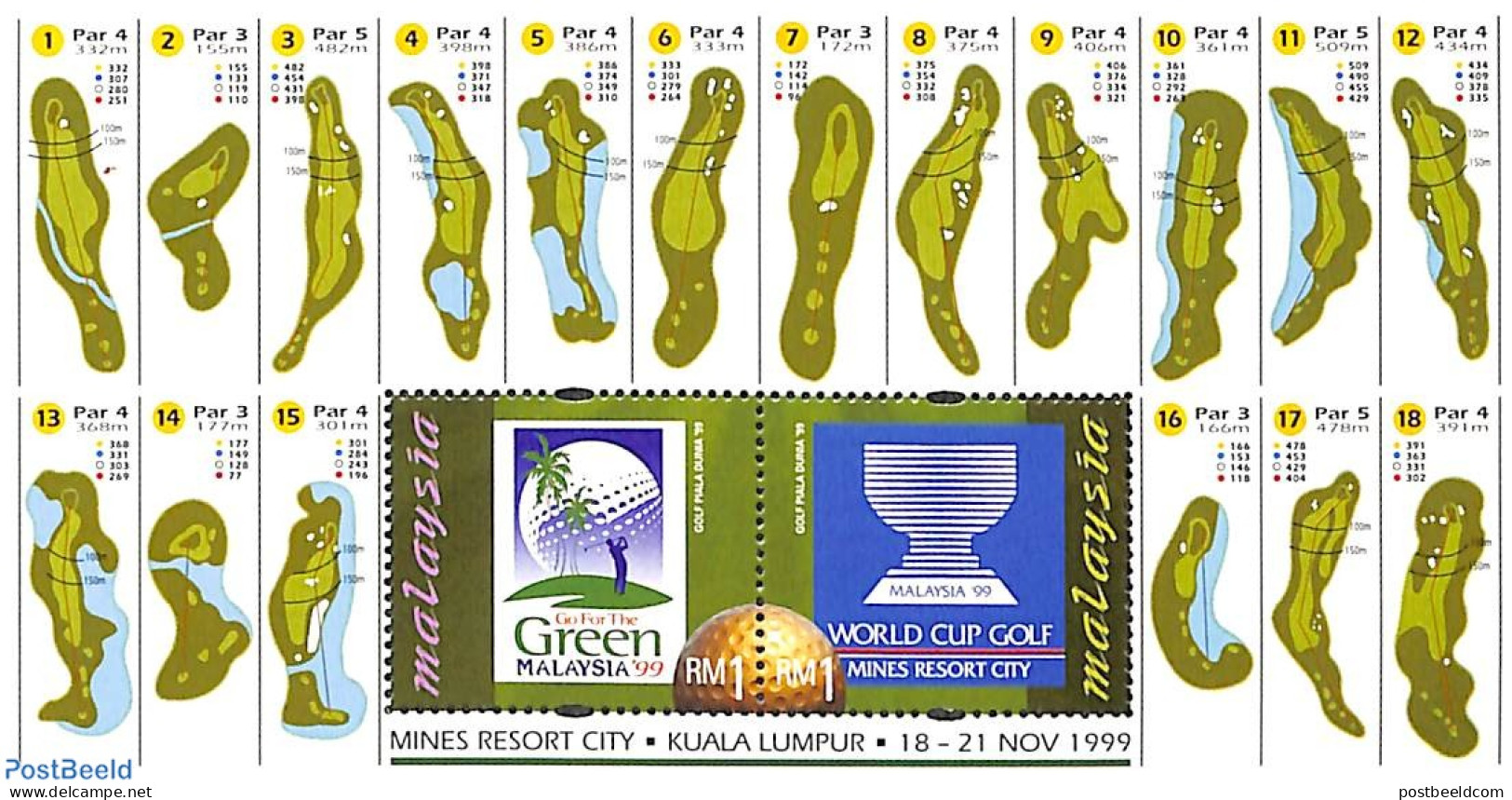 Malaysia 1999 World Cup Golf S/s, Mint NH, Sport - Golf - Golf