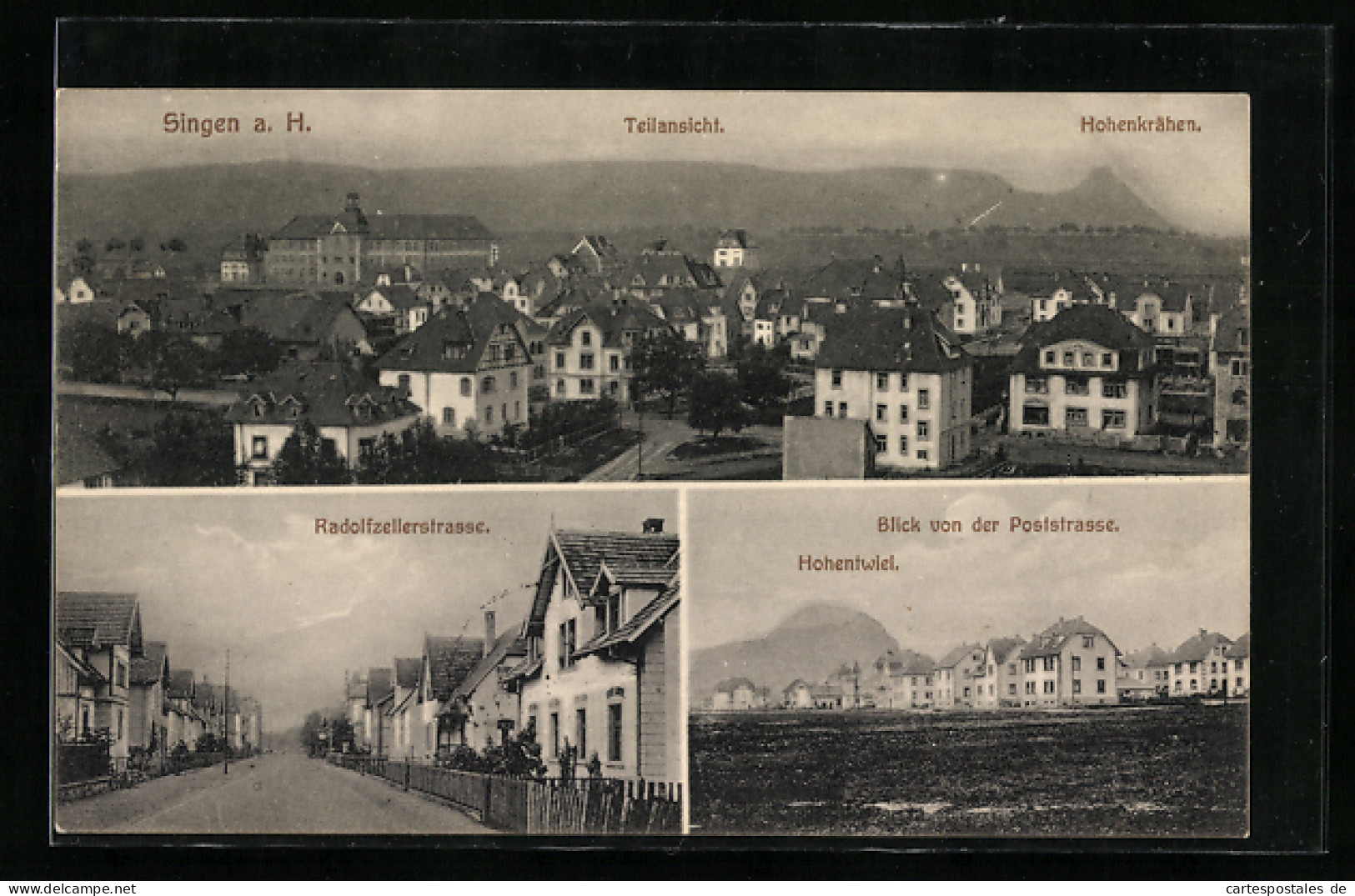 AK Singen A. H., Teilansicht Mit Hohenkrähen, Blick Von Der Poststrasse Mit Hohentwiel, Radolfzellerstrasse  - Singen A. Hohentwiel